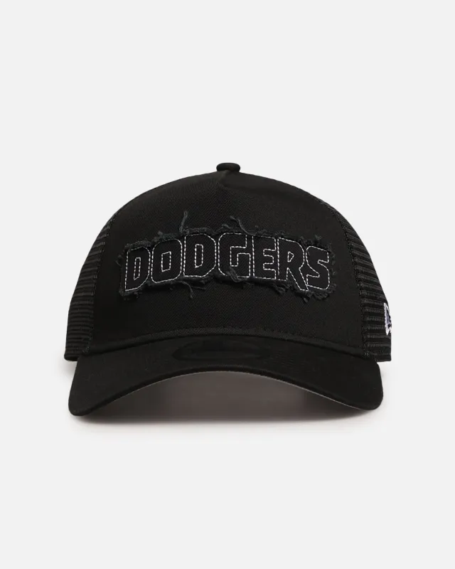 New Era Los Angeles Dodgers 'Distressed' 9FORTY A-Frame Trucker Snapback Black/White sold by Culture Kings