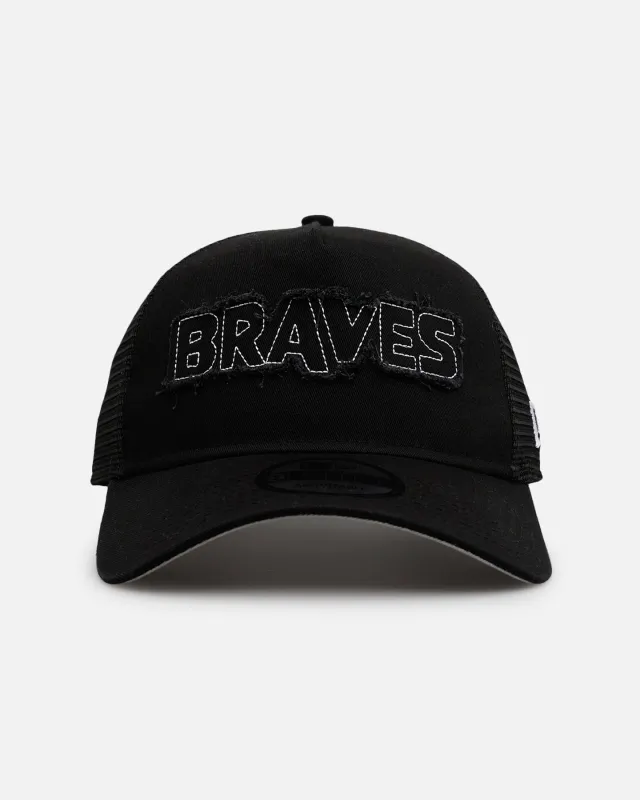 New Era Atlanta Braves 'Distressed' 9FORTY A-Frame Trucker Snapback Black/White sold by Culture Kings
