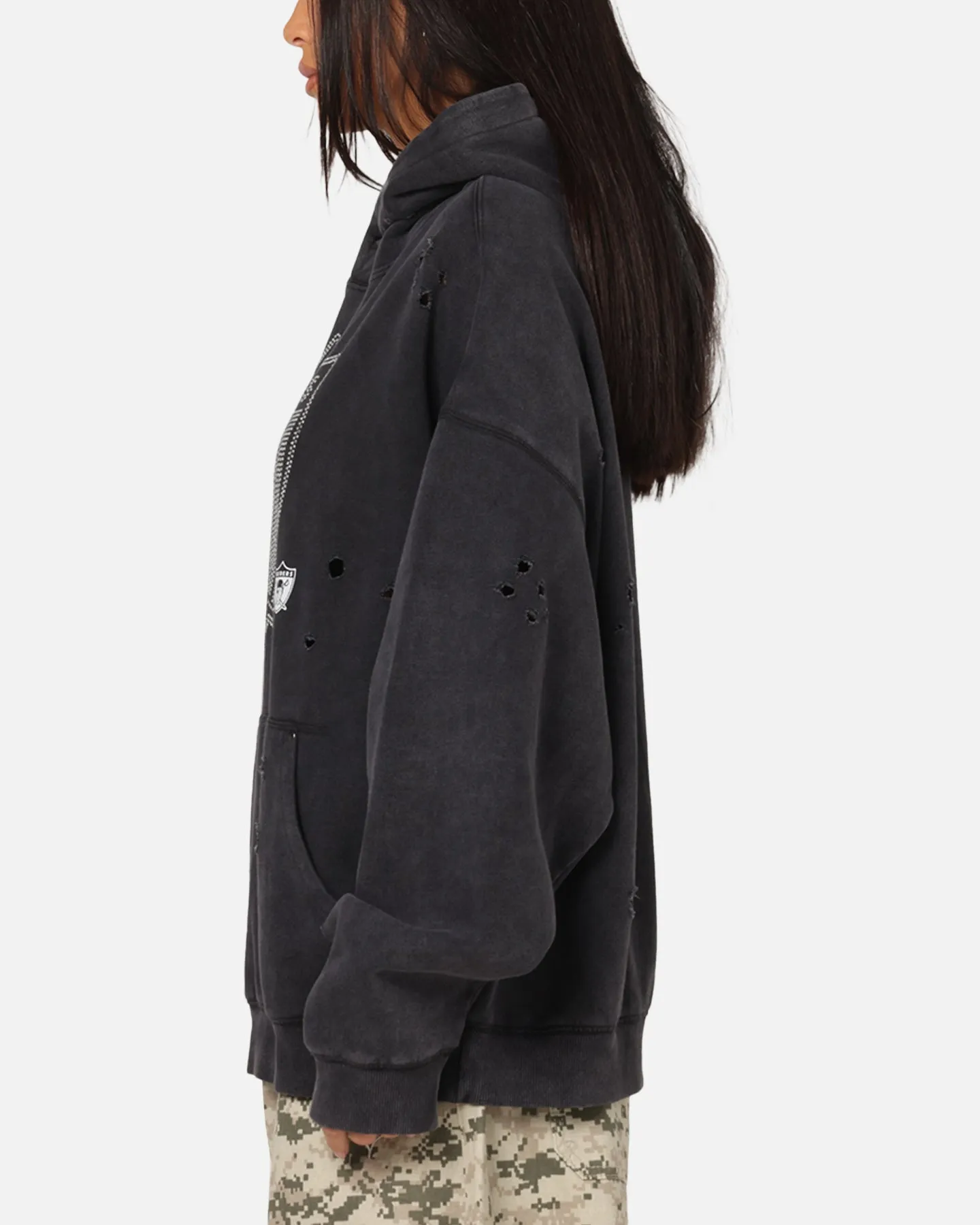 Mitchell & Ness Las Vegas Raiders Distressed Rhinestone Logo Hoodie Faded Black sold by Culture Kings product image thumbnail 5