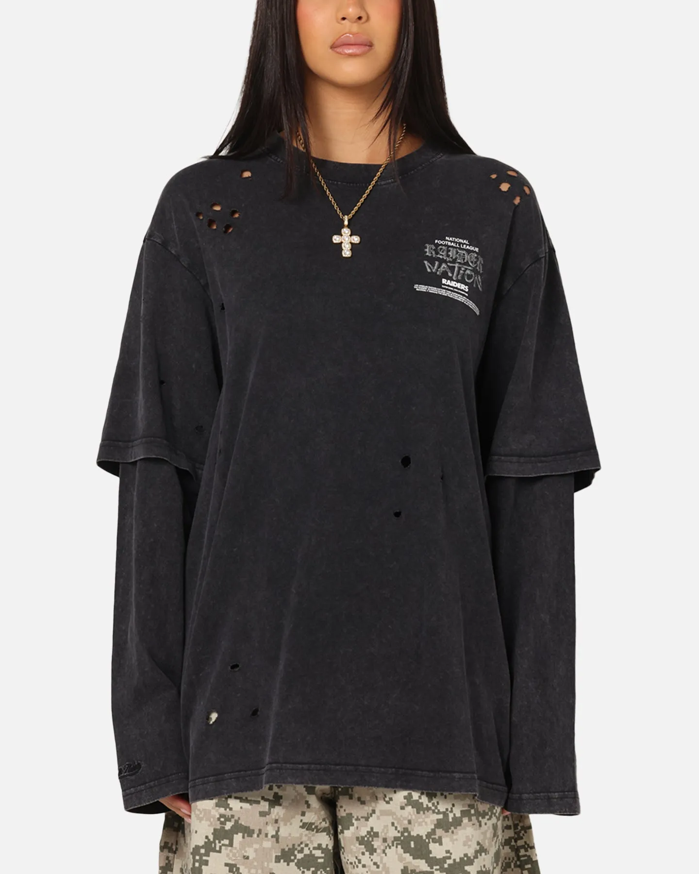 Mitchell & Ness Las Vegas Raiders Chromed Mock Long Sleeve T-Shirt Faded Black sold by Culture Kings product image thumbnail 2