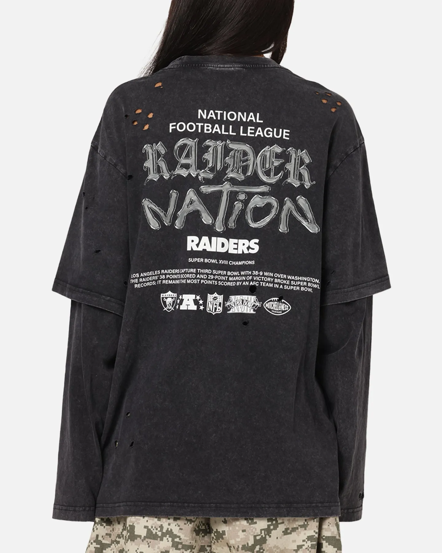 Mitchell & Ness Las Vegas Raiders Chromed Mock Long Sleeve T-Shirt Faded Black sold by Culture Kings
