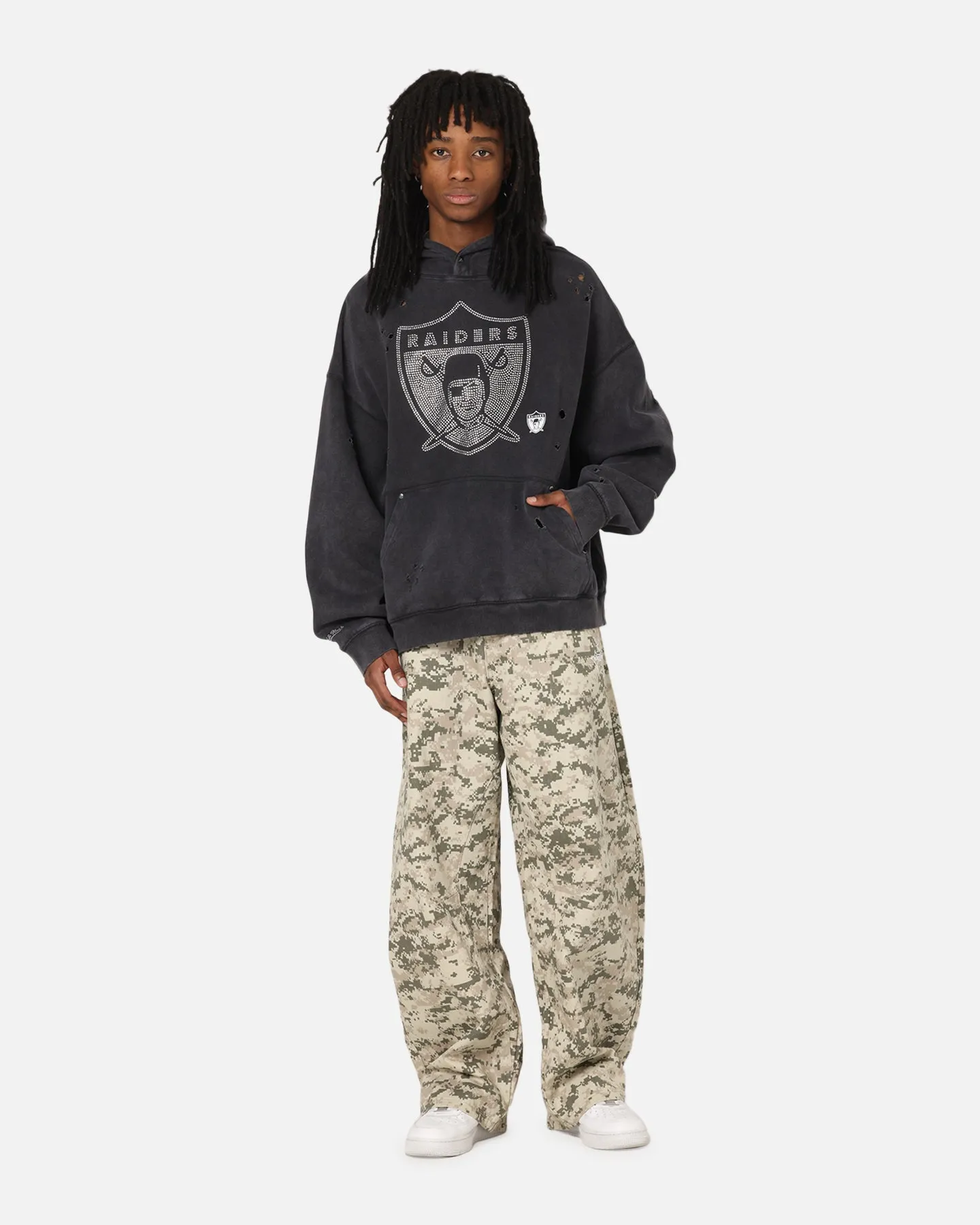 Mitchell & Ness Las Vegas Raiders Distressed Rhinestone Logo Hoodie Faded Black sold by Culture Kings product image thumbnail 2