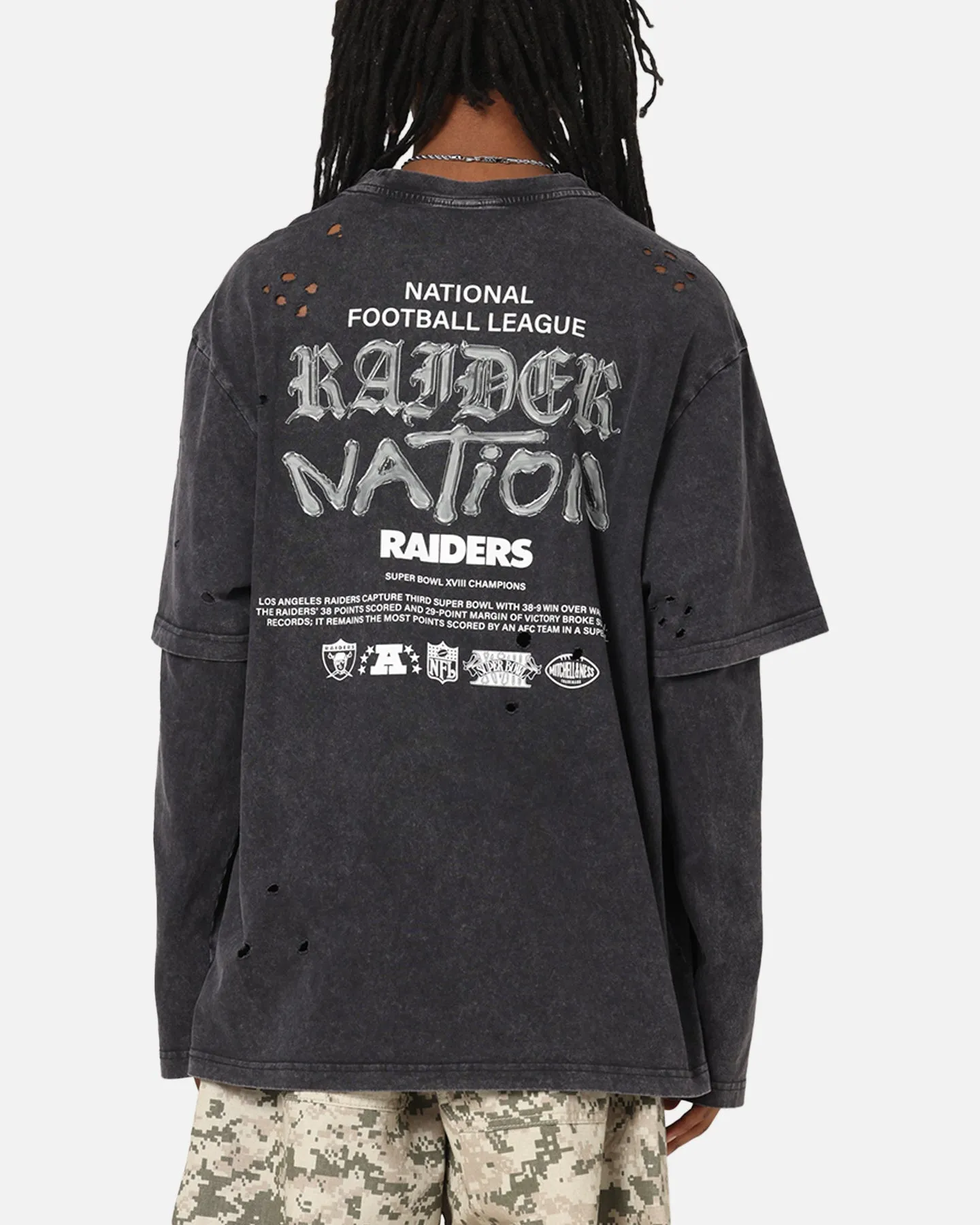Mitchell & Ness Las Vegas Raiders Chromed Mock Long Sleeve T-Shirt Faded Black sold by Culture Kings