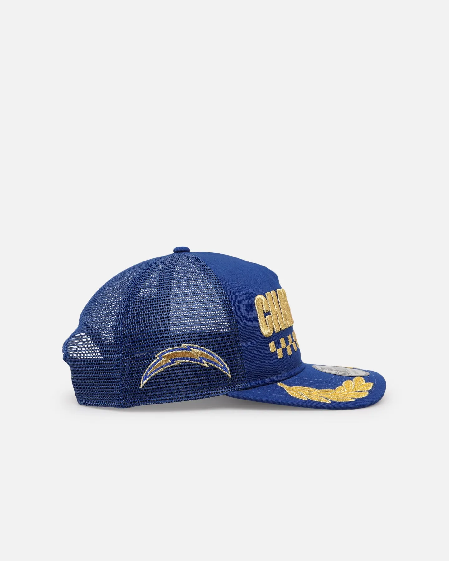 New Era Los Angeles Chargers 'Podium Pack' Pre-Curved Golfer Trucker Snapback Light Royal/Metallic Gold sold by Culture Kings product image thumbnail 4