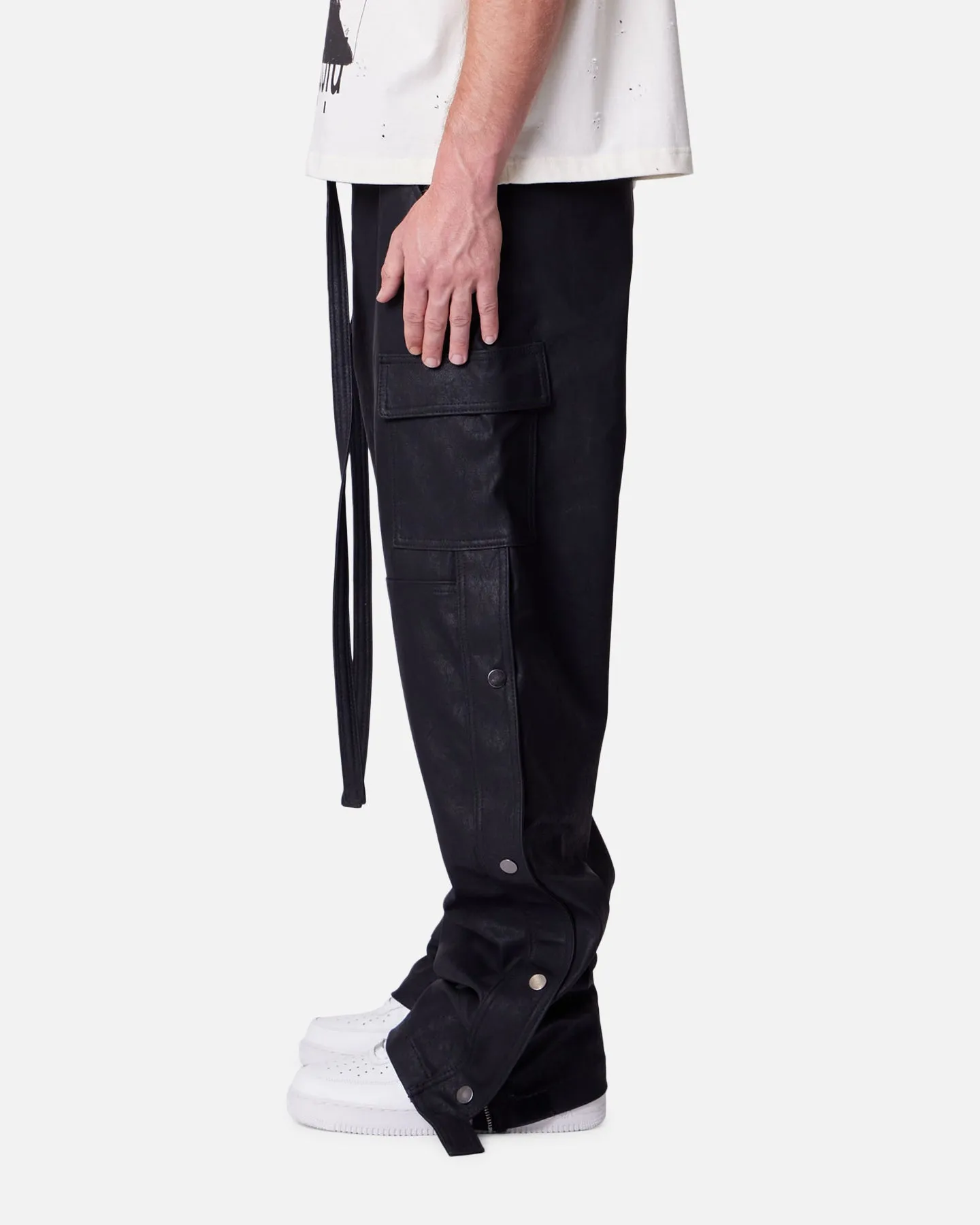 MNML Straight Leather Snap Zipper Cargo Pants Black sold by Culture Kings product image thumbnail 3