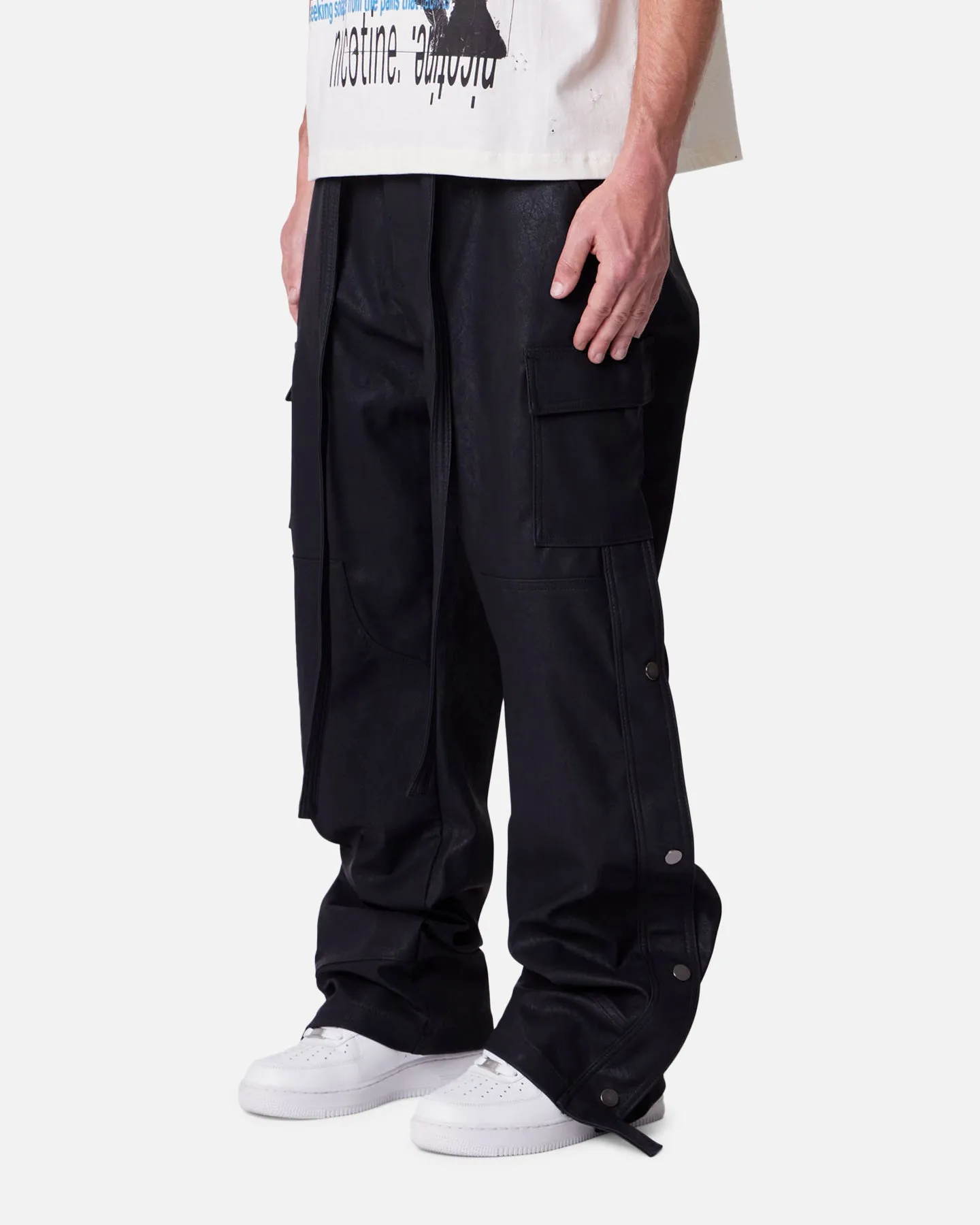 MNML Straight Leather Snap Zipper Cargo Pants Black sold by Culture Kings product image thumbnail 2