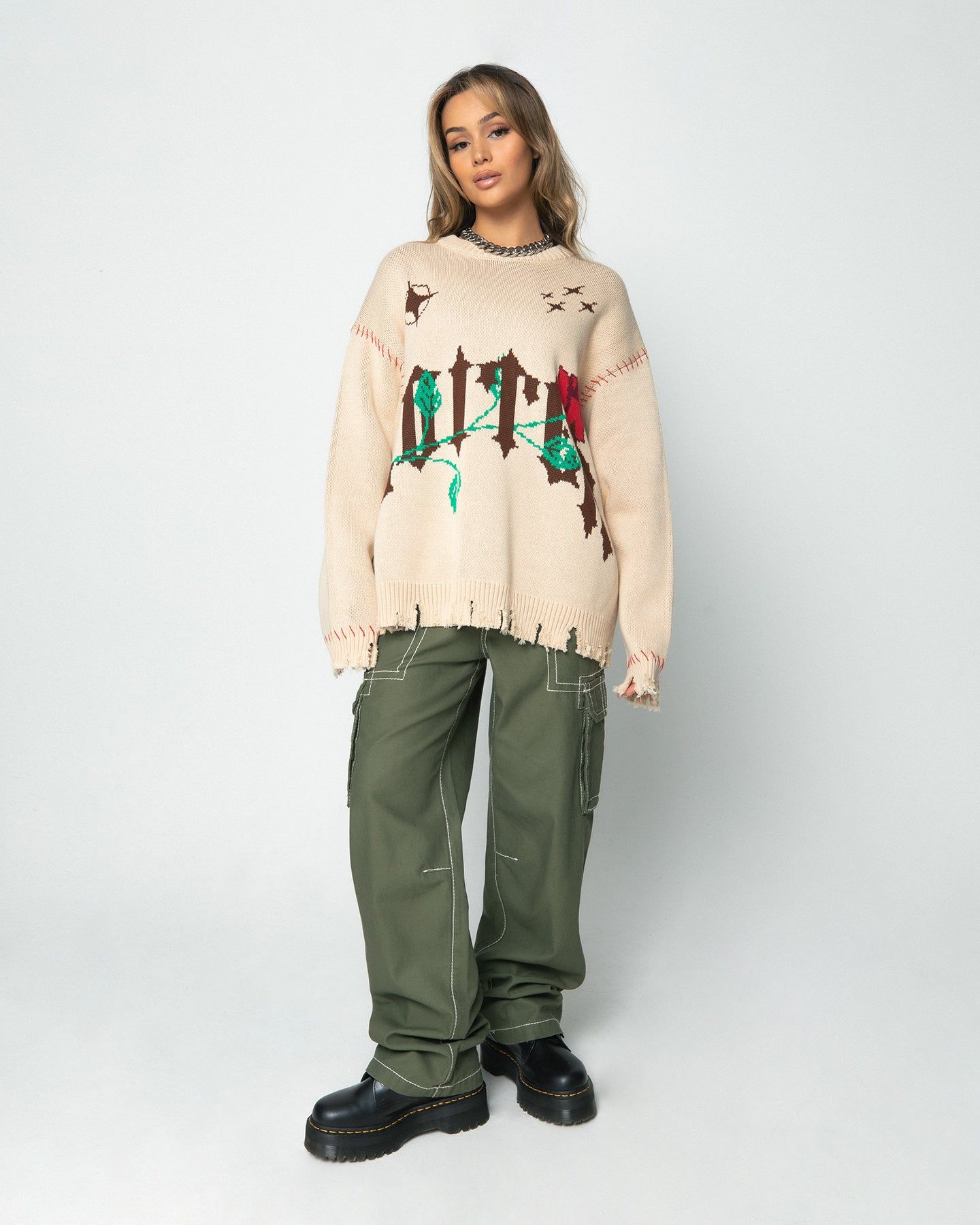 Loiter Fable Distressed Knit Sweater Stone sold by Culture Kings product image thumbnail 2