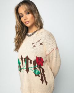 Loiter Fable Distressed Knit Sweater Stone sold by Culture Kings