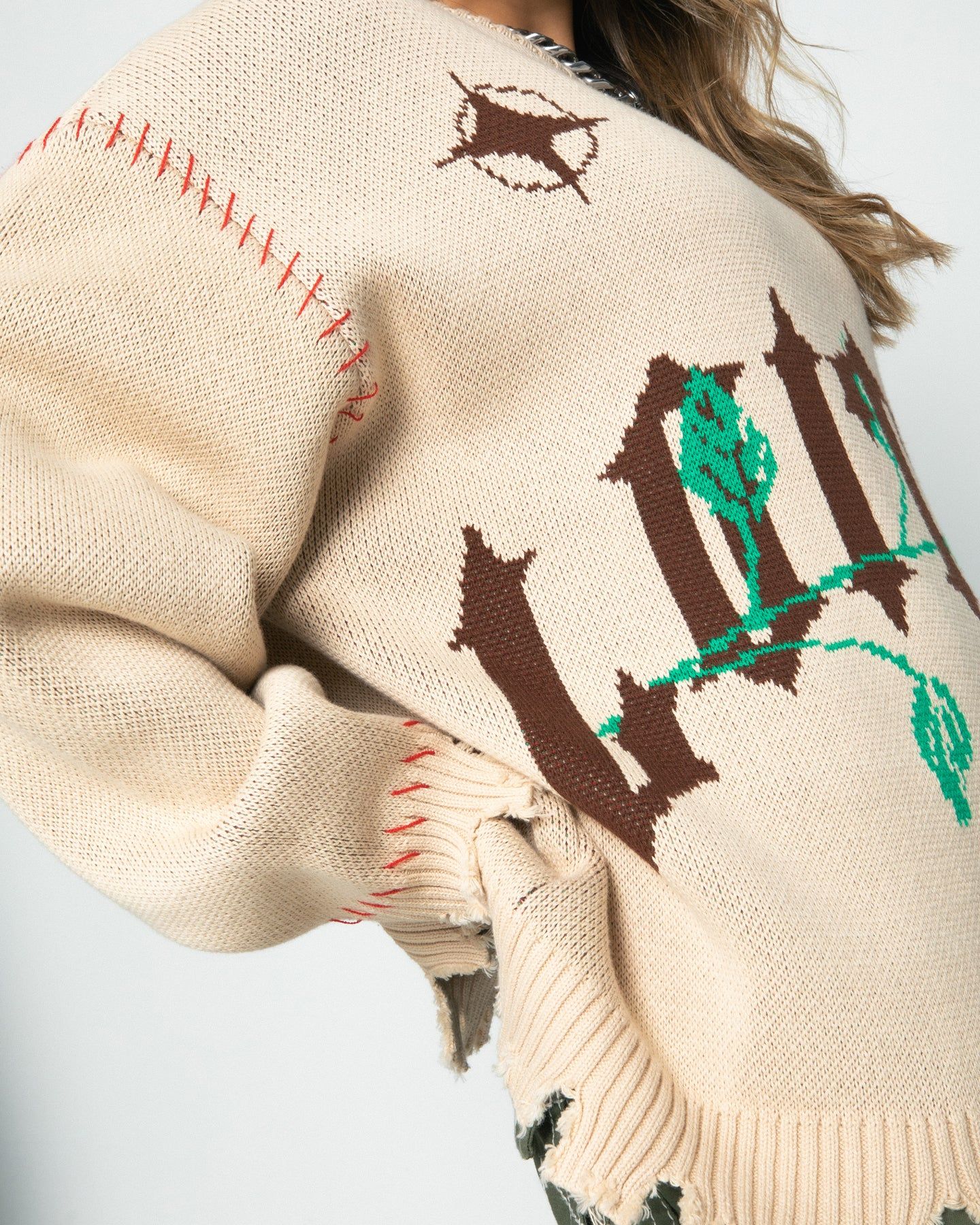 Loiter Fable Distressed Knit Sweater Stone sold by Culture Kings product image thumbnail 3