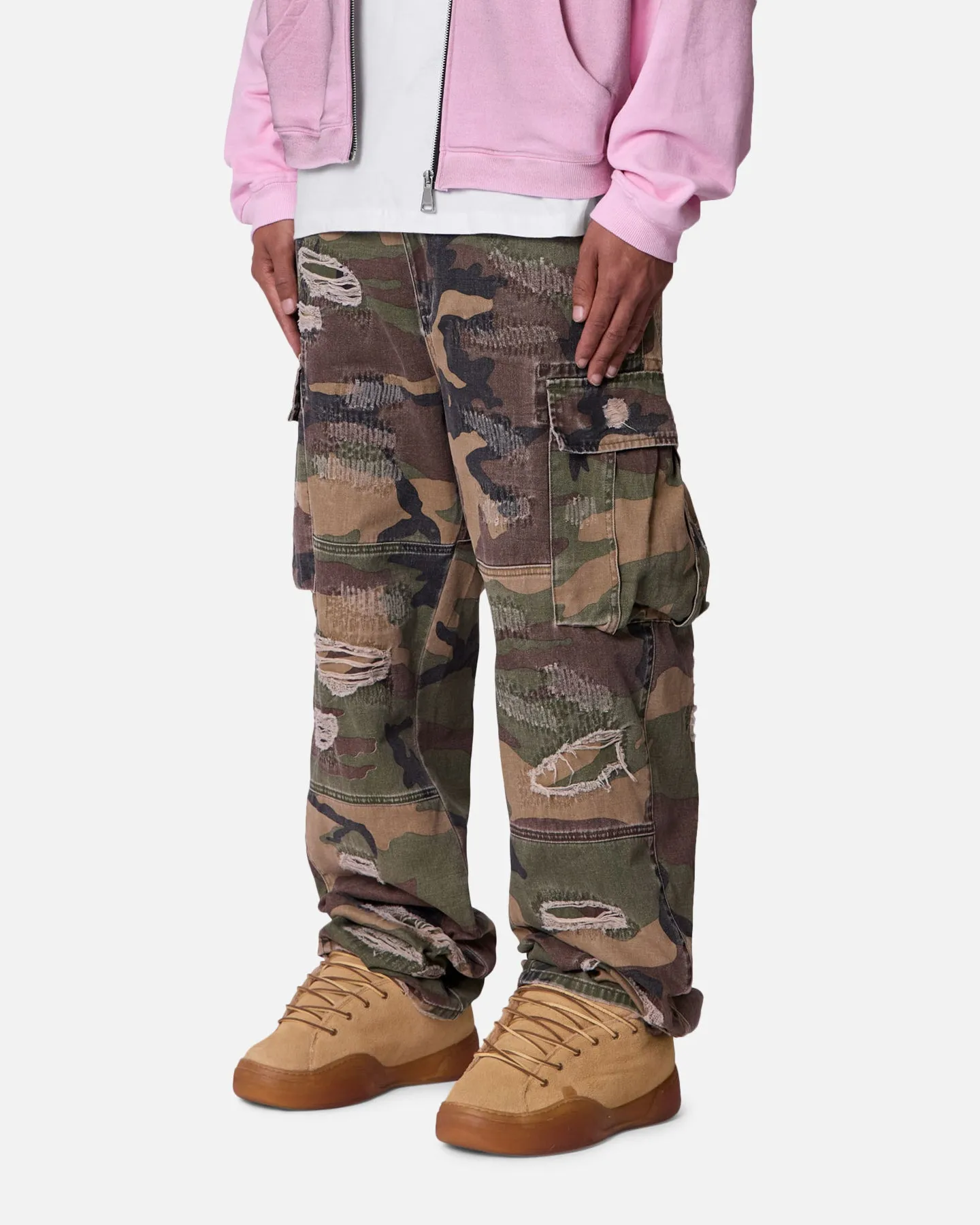 MNML Ultra Baggy Distressed Cargo Pants Woodland Camo sold by Culture Kings product image thumbnail 2