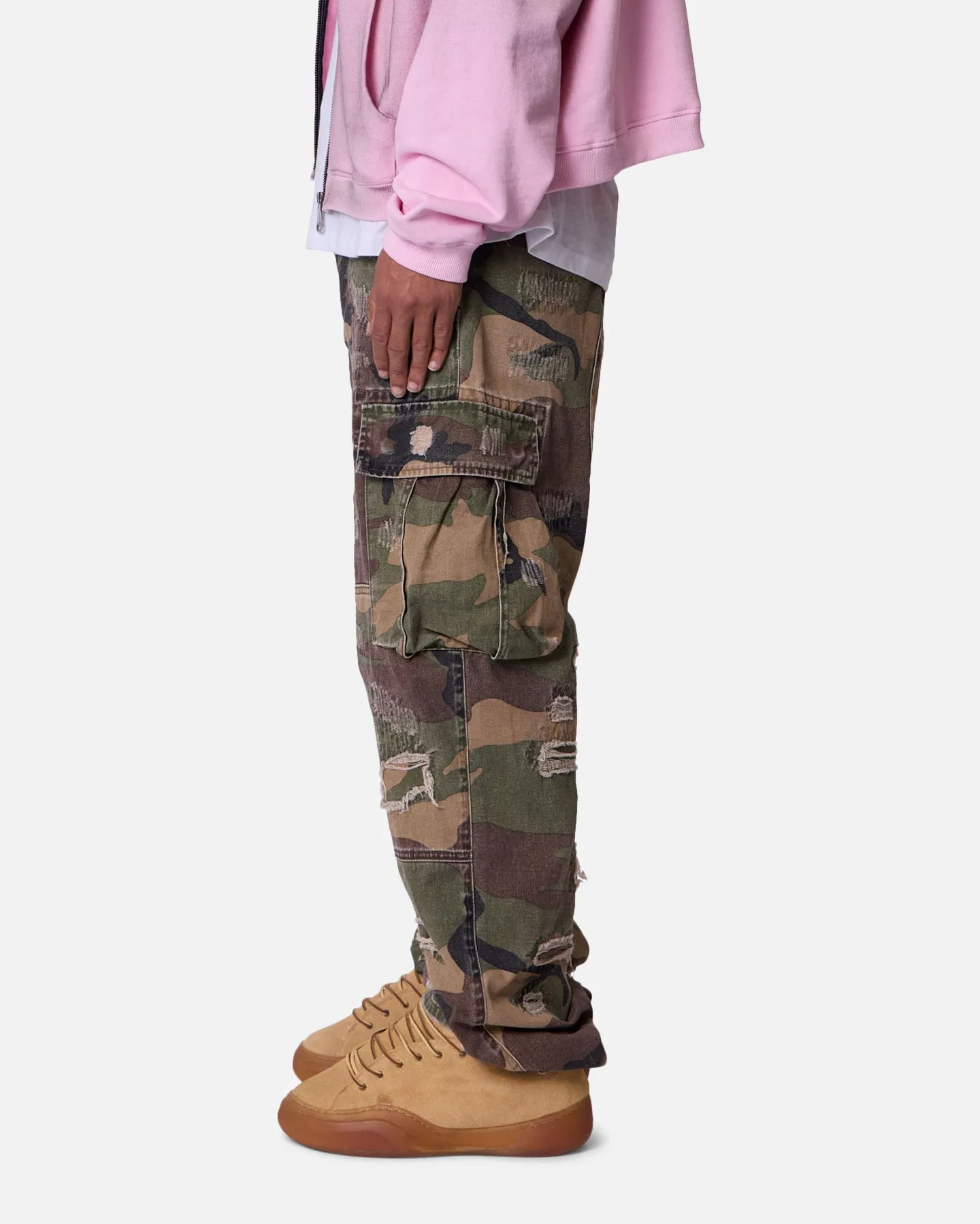 MNML Ultra Baggy Distressed Cargo Pants Woodland Camo sold by Culture Kings product image thumbnail 3