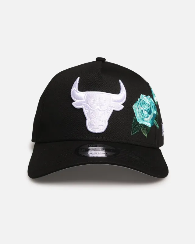 New Era Chicago Bulls 'Aqua Rose Embroidery' 9FORTY A-Frame Snapback Black/Aqua sold by Culture Kings