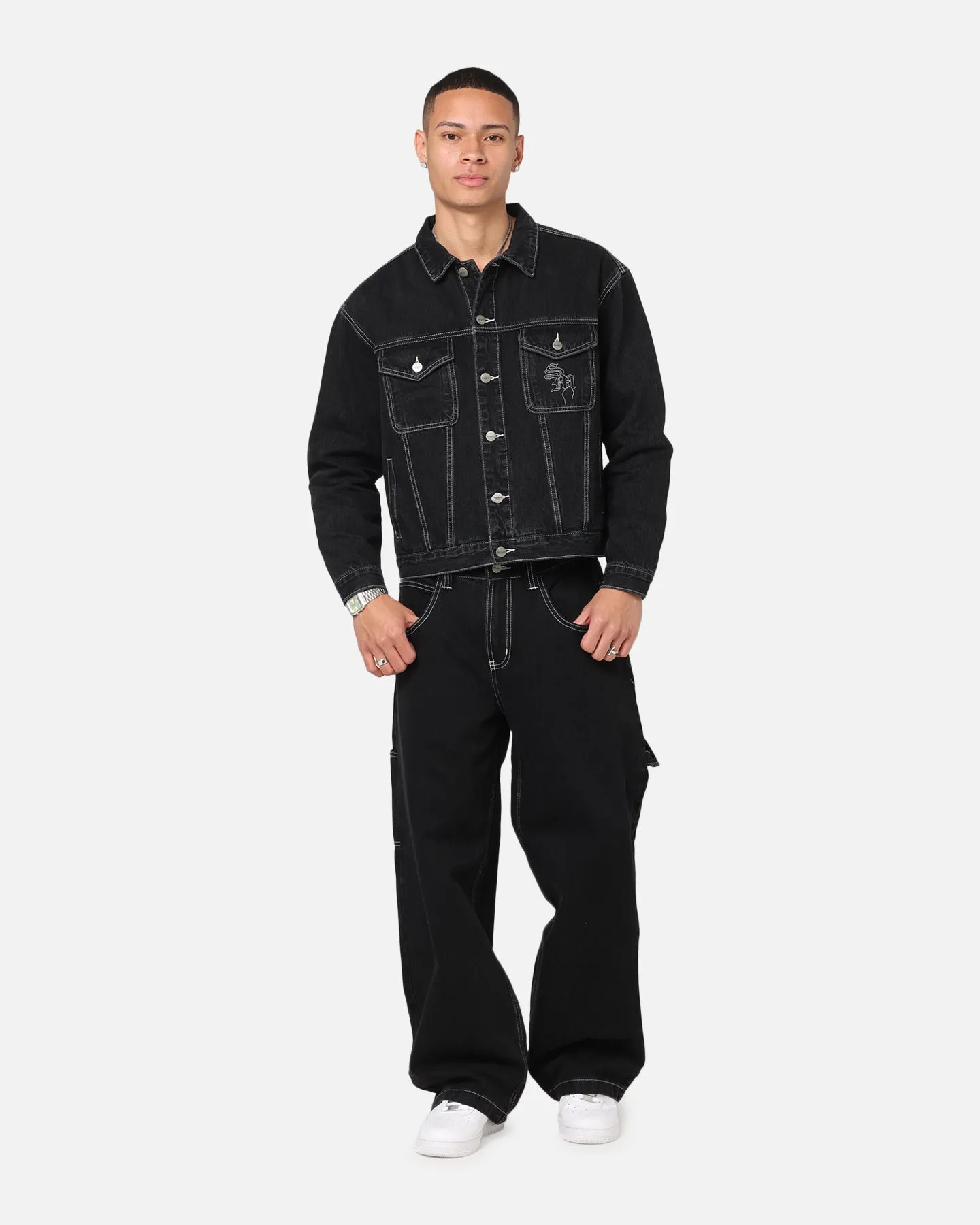 Saint Morta Fray Trucker Denim Jacket Contrast Black sold by Culture Kings product image thumbnail 2