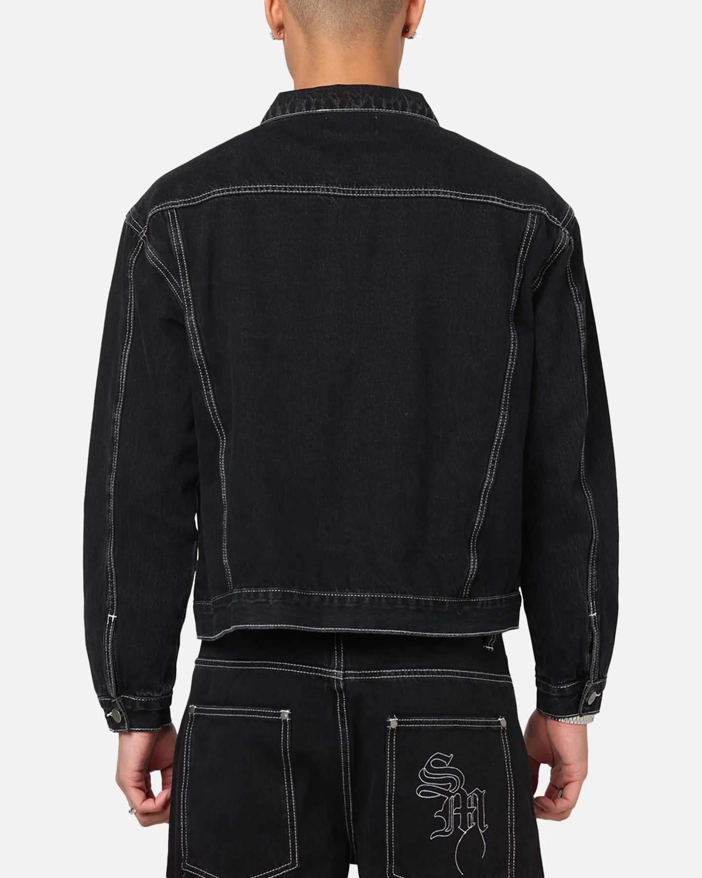 Saint Morta Fray Trucker Denim Jacket Contrast Black sold by Culture Kings product image thumbnail 3