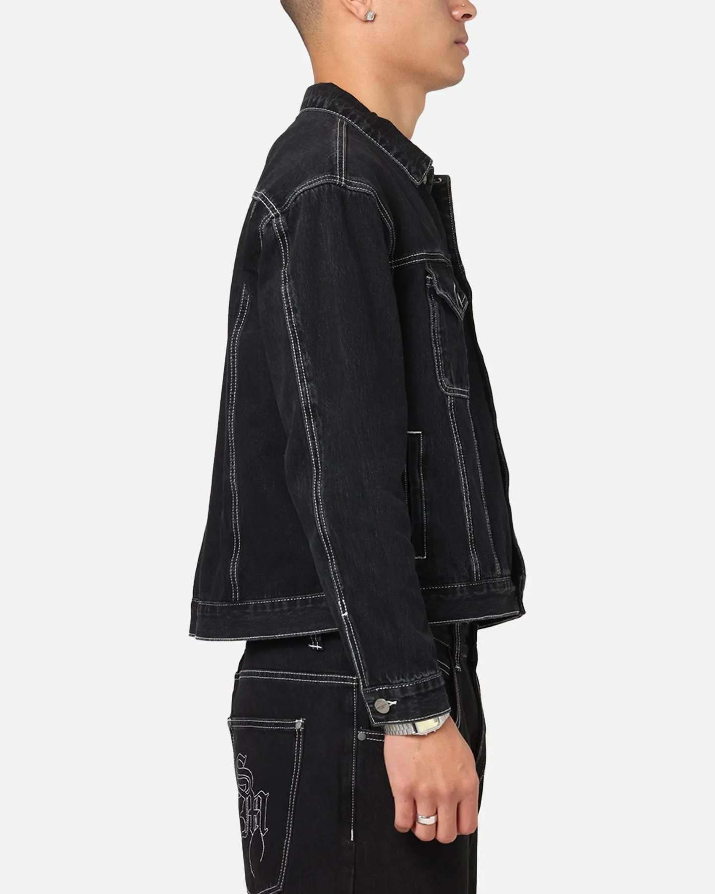 Saint Morta Fray Trucker Denim Jacket Contrast Black sold by Culture Kings product image thumbnail 4