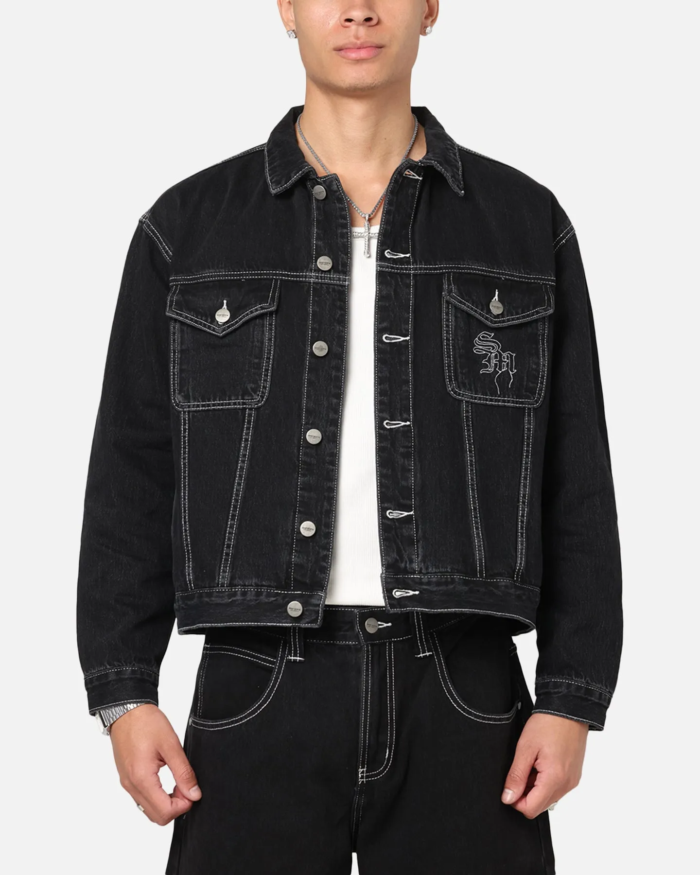 Saint Morta Fray Trucker Denim Jacket Contrast Black sold by Culture Kings
