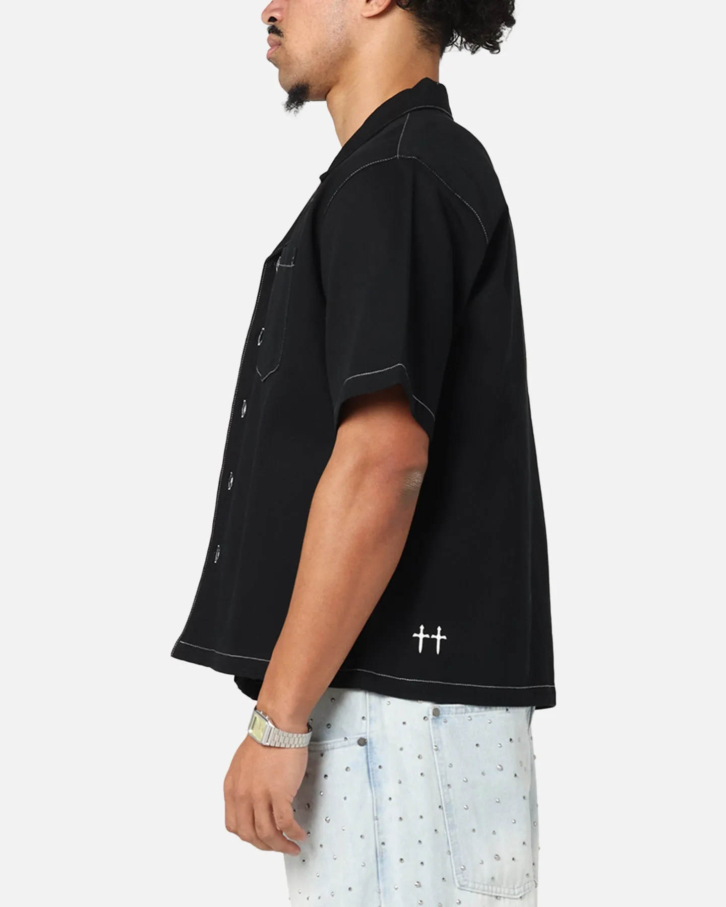 Saint Morta Fray Contrast Button Up Shirt Contrast Black sold by Culture Kings product image thumbnail 5