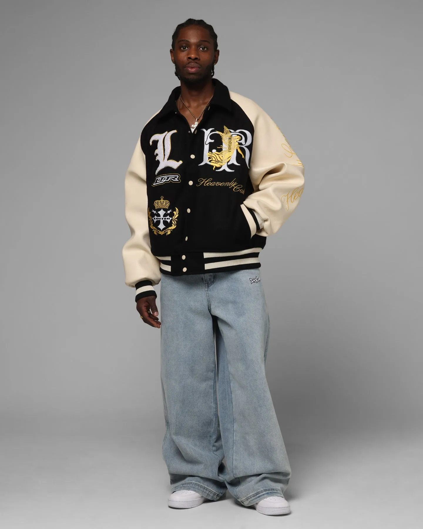 Loiter Heaven Varsity Jacket Black/Off White sold by Culture Kings product image thumbnail 3