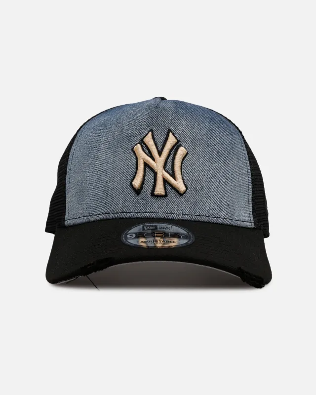 New Era New York Yankees 'Bleach' 9FORTY A-Frame Trucker Snapback Denim sold by Culture Kings
