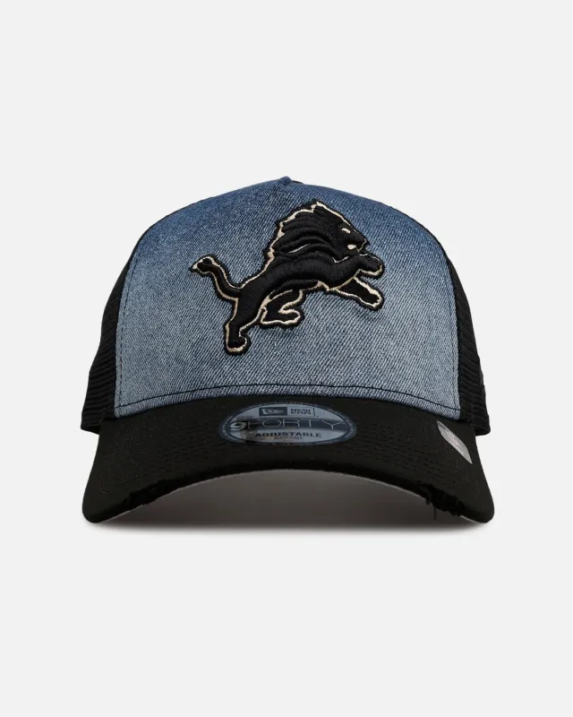 New Era Detroit Lions 'Bleach' 9FORTY A-Frame Trucker Snapback Denim sold by Culture Kings