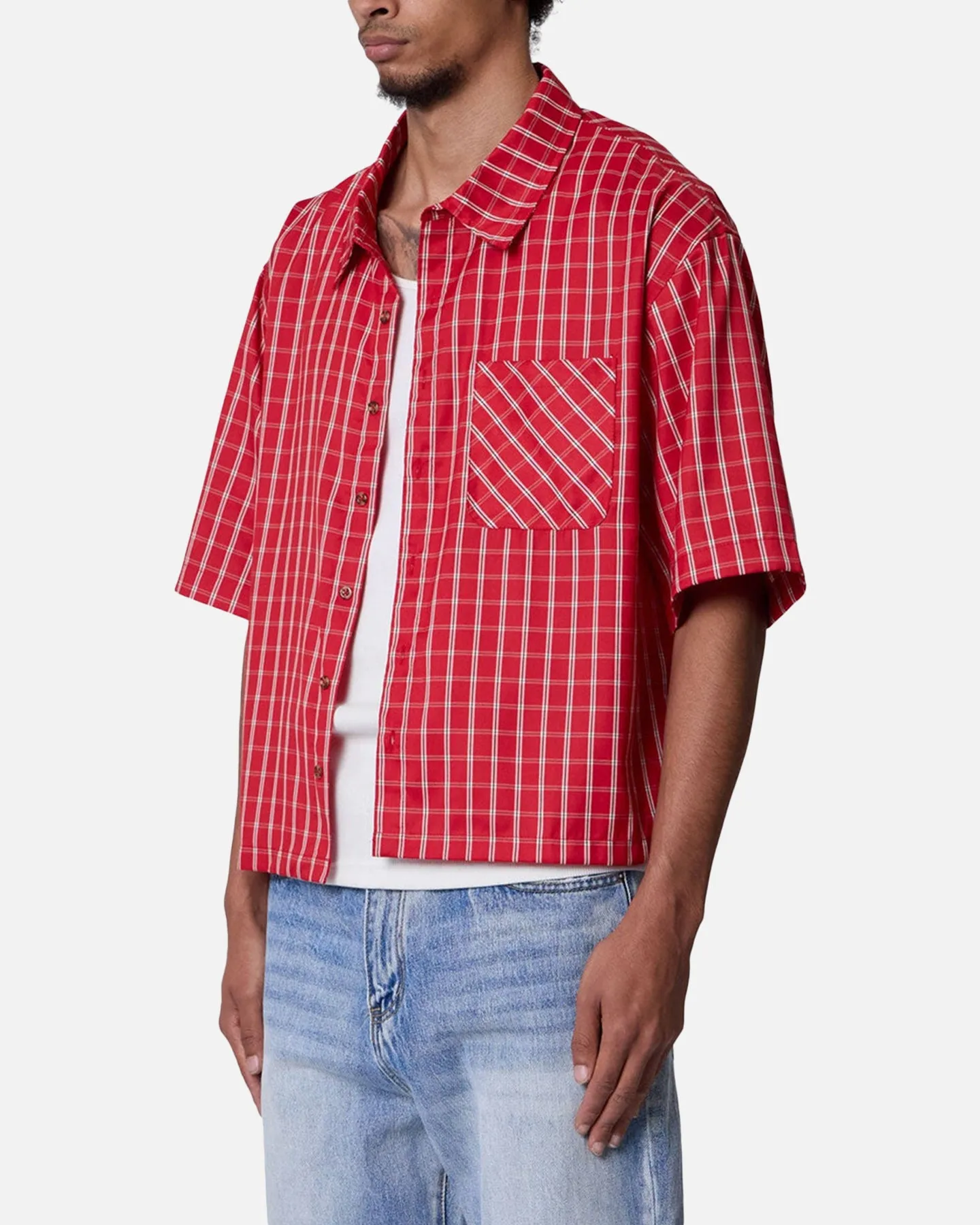 MNML Crispy Poplin Over Button Up Shirt Red Plaid sold by Culture Kings product image thumbnail 2