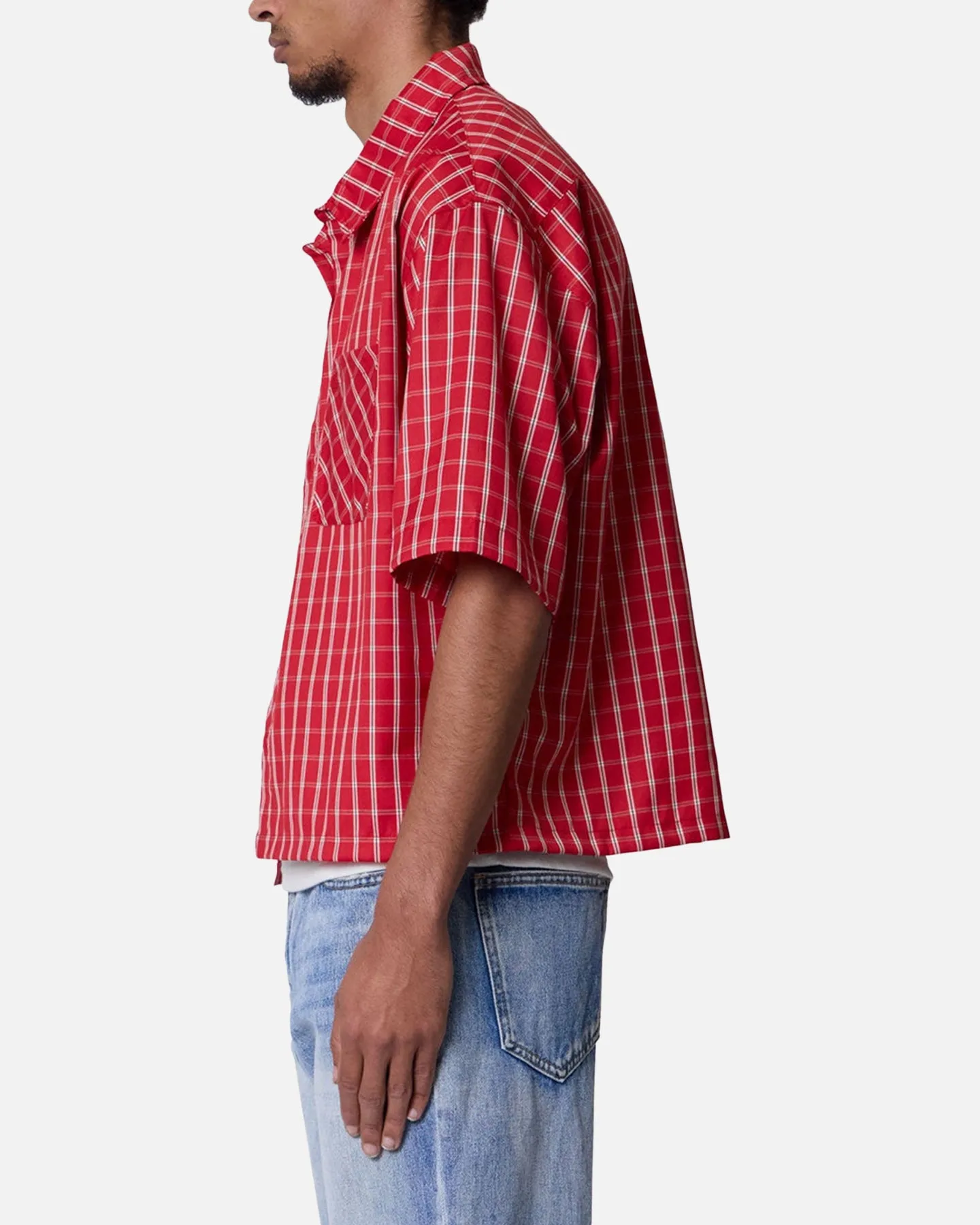 MNML Crispy Poplin Over Button Up Shirt Red Plaid sold by Culture Kings product image thumbnail 3