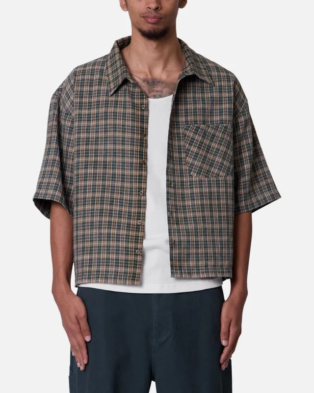 MNML Washed Poplin Over Button Up Shirt Green/Brown sold by Culture Kings