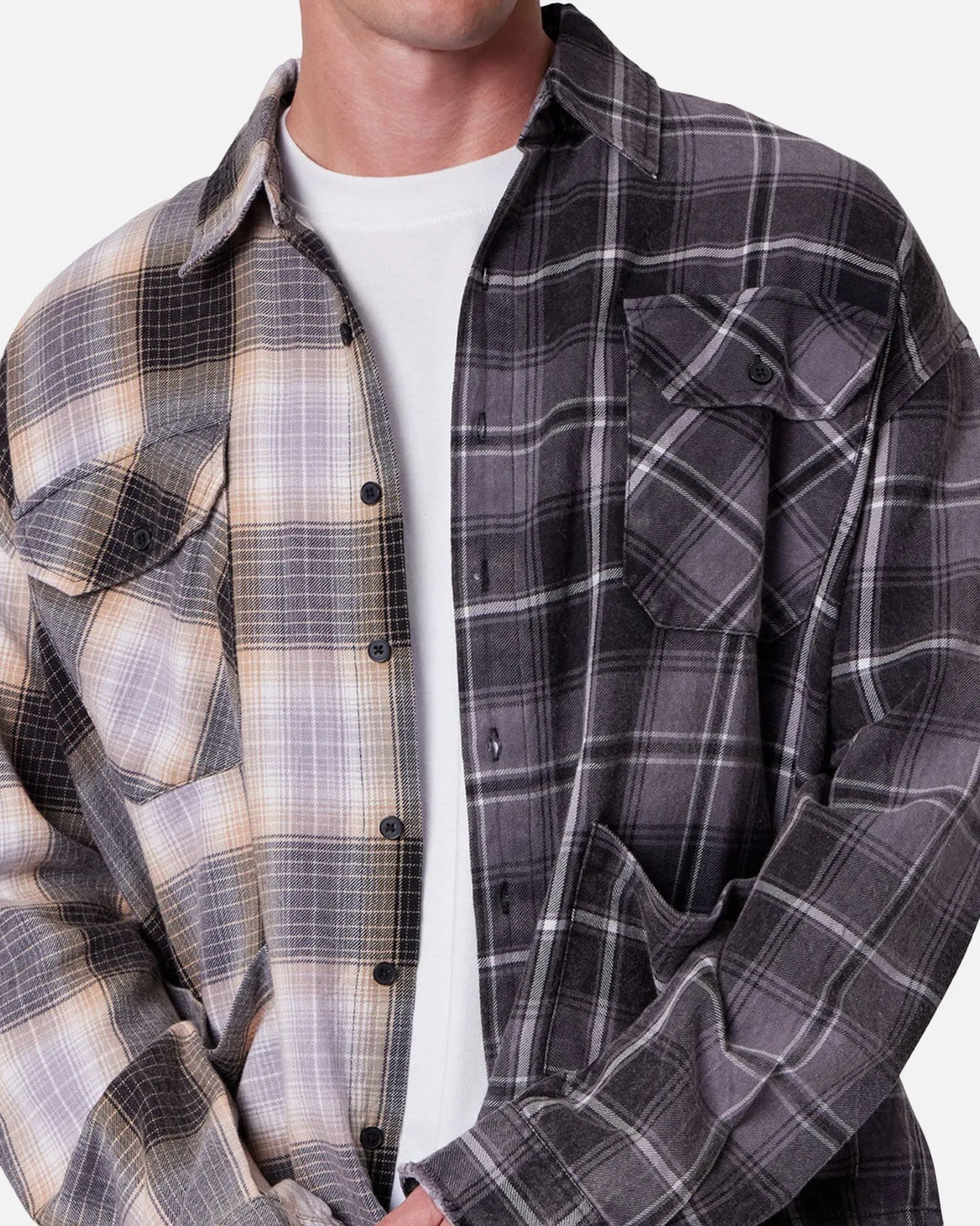 MNML Mixed Flannel Button Up Shirt Olive/Brown sold by Culture Kings product image thumbnail 5