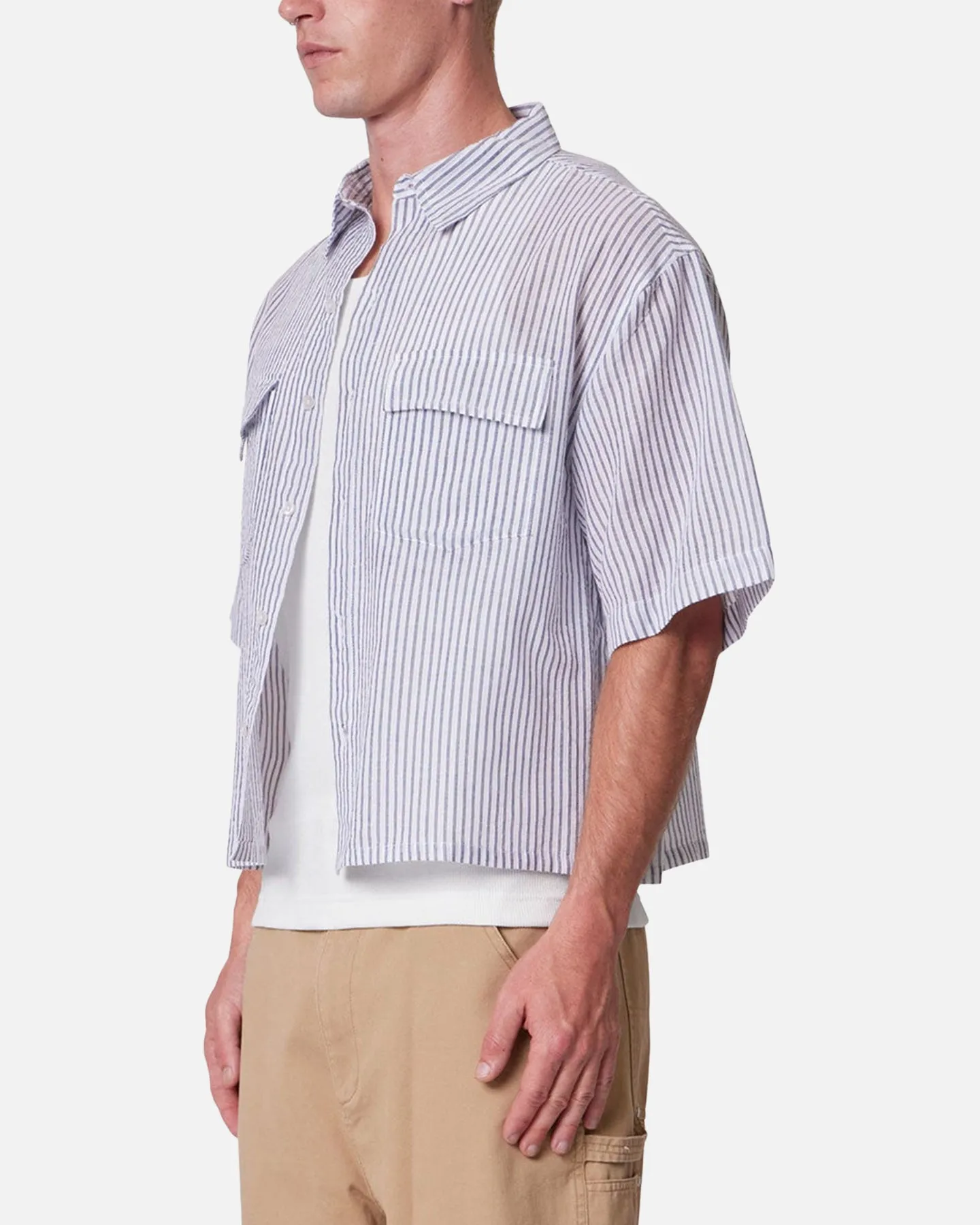 MNML Cropped Boxy Stripe Button Up Shirt Blue sold by Culture Kings product image thumbnail 2