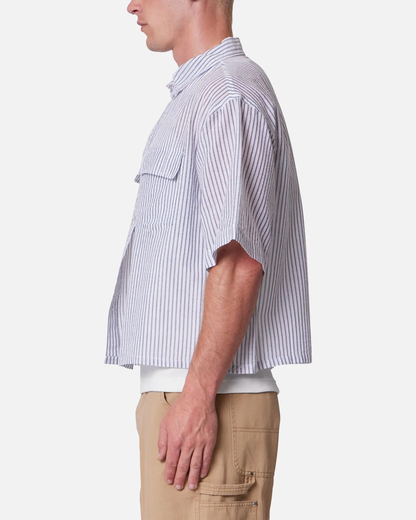 MNML Cropped Boxy Stripe Button Up Shirt Blue sold by Culture Kings product image thumbnail 3