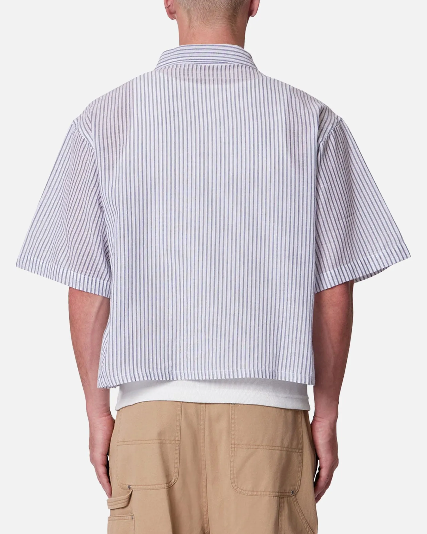 MNML Cropped Boxy Stripe Button Up Shirt Blue sold by Culture Kings product image thumbnail 4