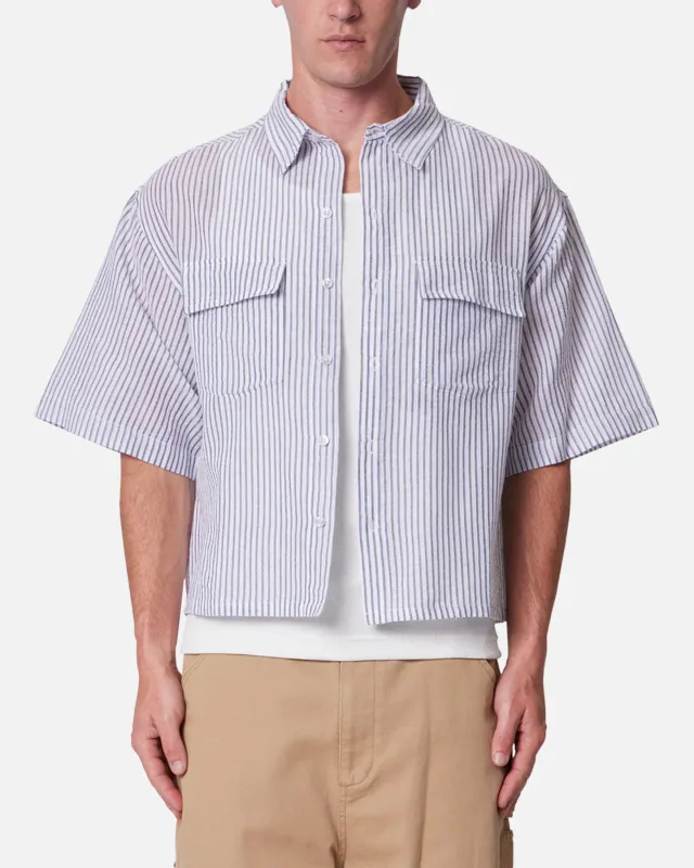 MNML Cropped Boxy Stripe Button Up Shirt Blue sold by Culture Kings