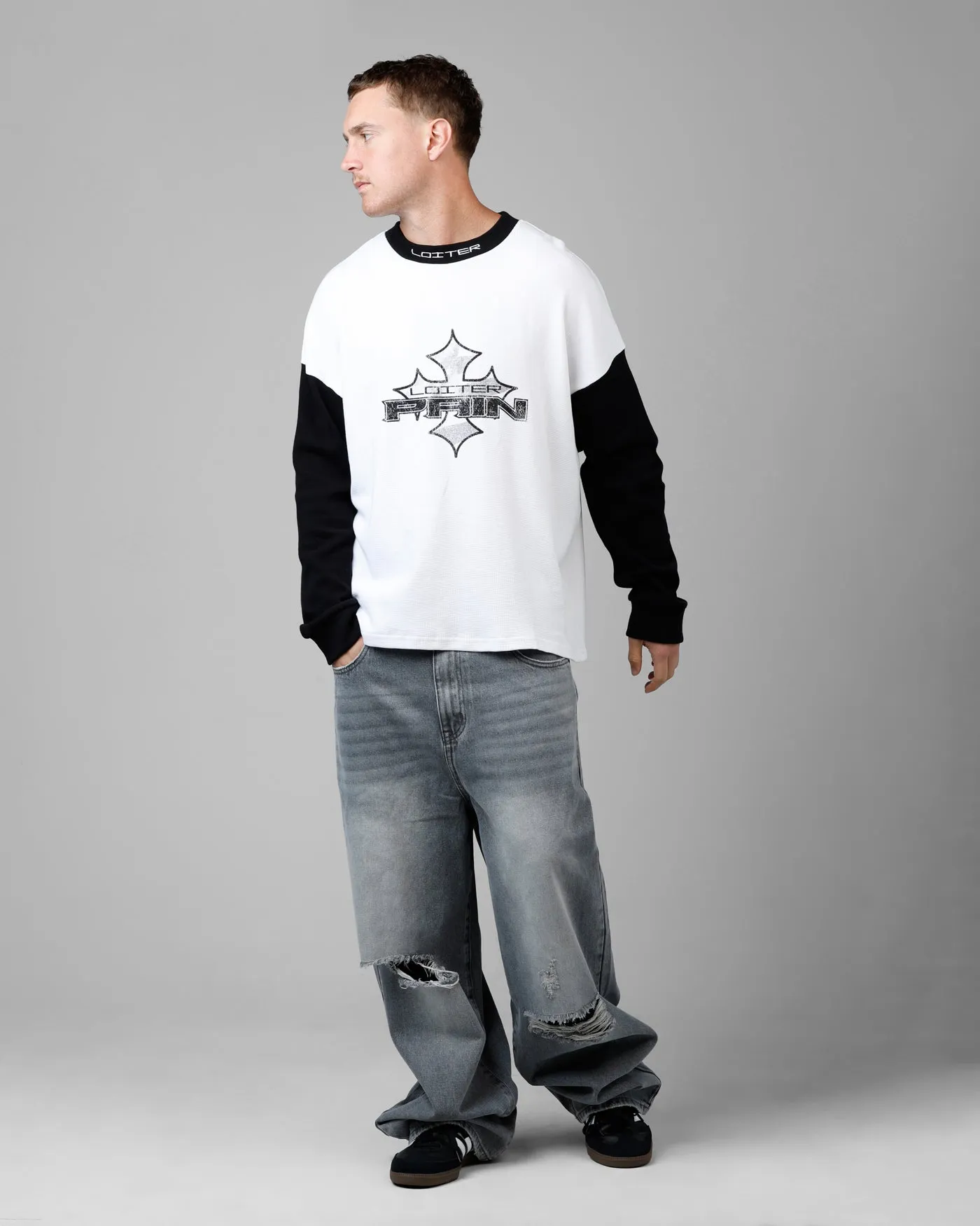 Loiter Biome Waffle Long Sleeve T-Shirt White/Black sold by Culture Kings product image thumbnail 3