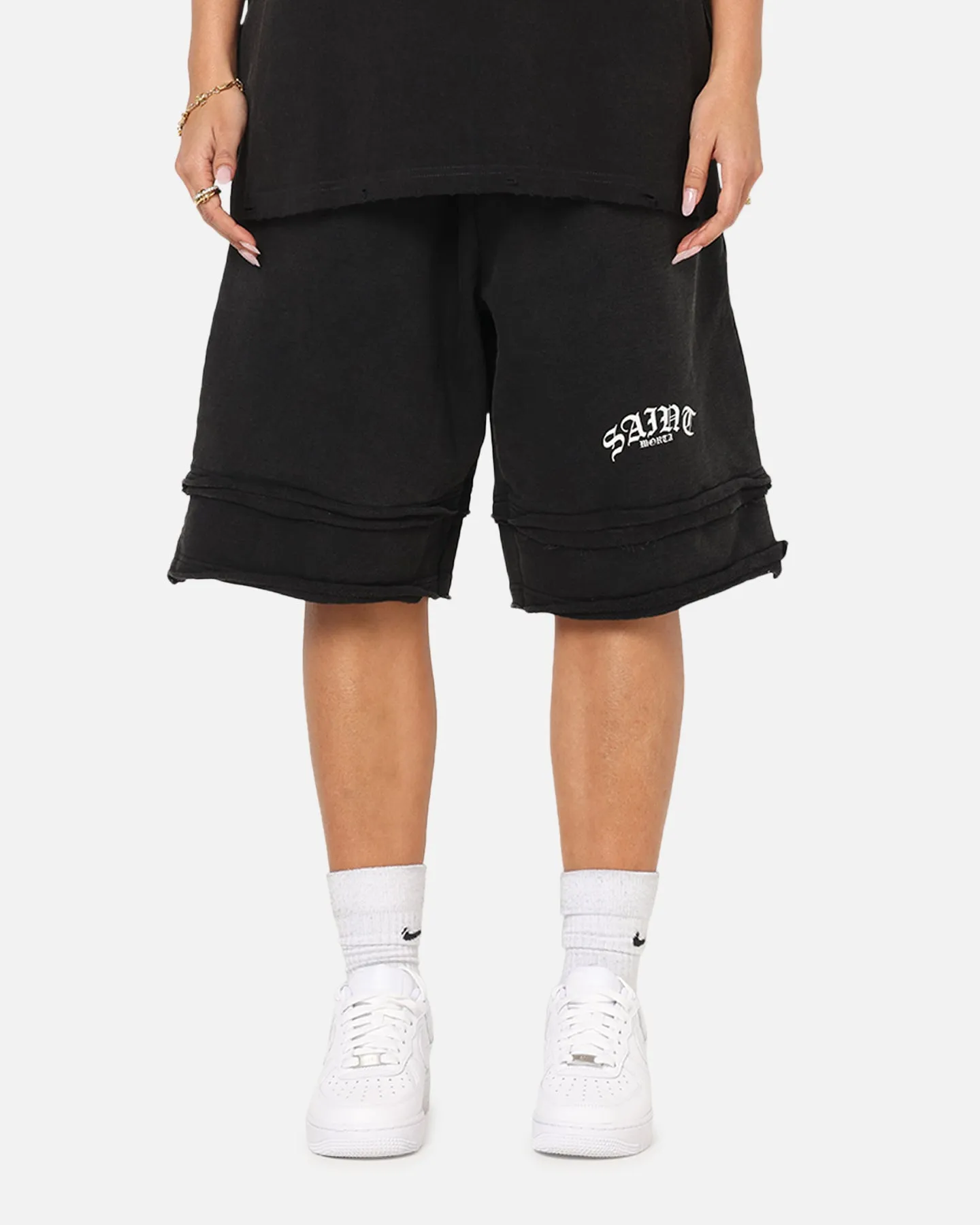 Saint Morta Gothic Layered Sweat Shorts Black sold by Culture Kings