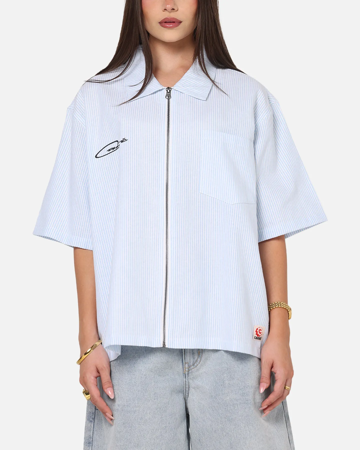 Carre Oxford Stripe Zip Up Shirt Blue/White Stripe sold by Culture Kings