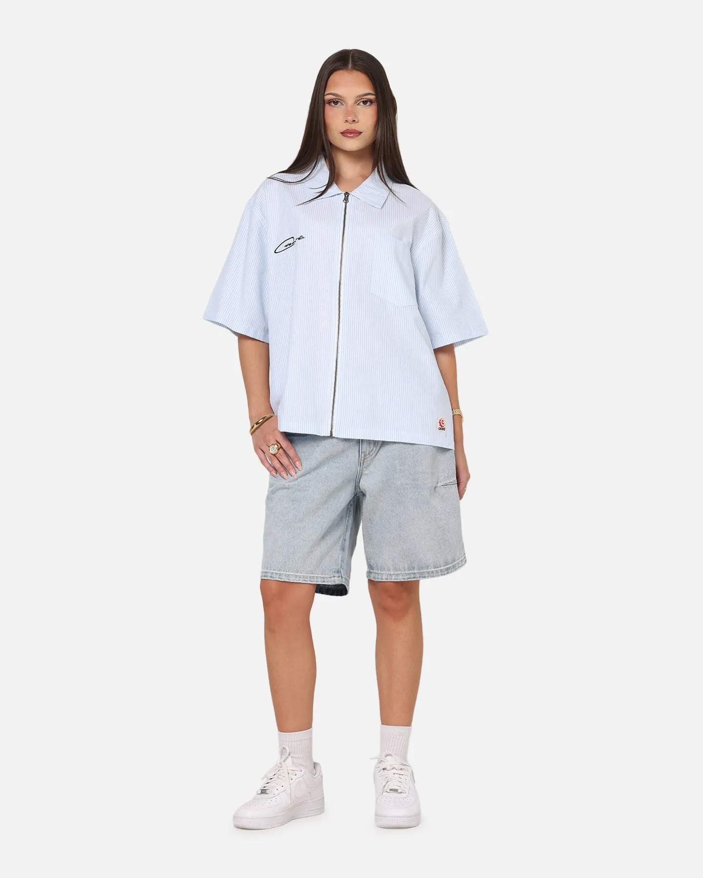 Carre Oxford Stripe Zip Up Shirt Blue/White Stripe sold by Culture Kings product image thumbnail 2