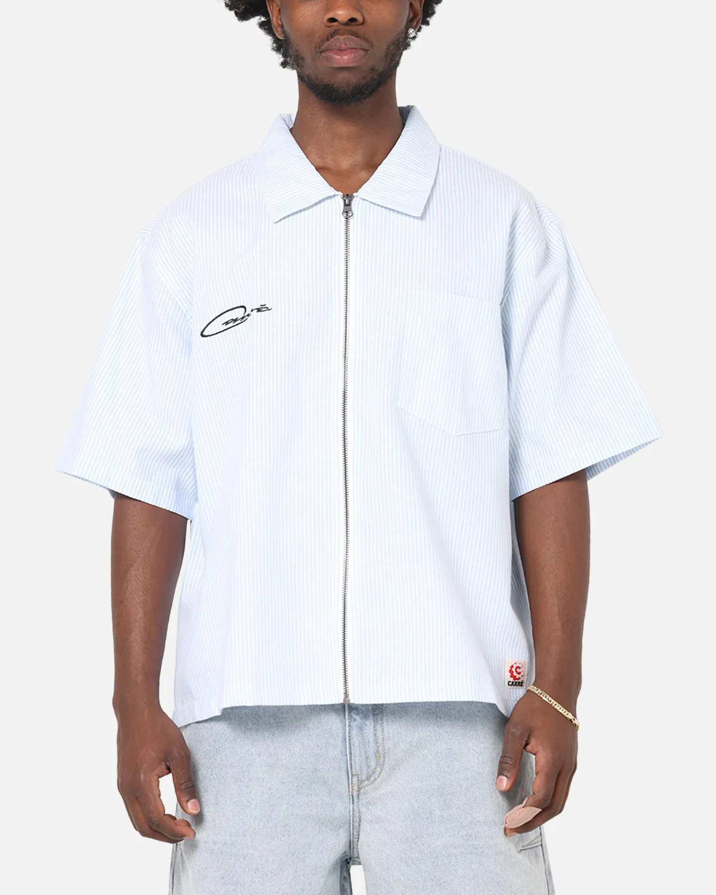 Carre Oxford Stripe Zip Up Shirt Blue/White Stripe sold by Culture Kings