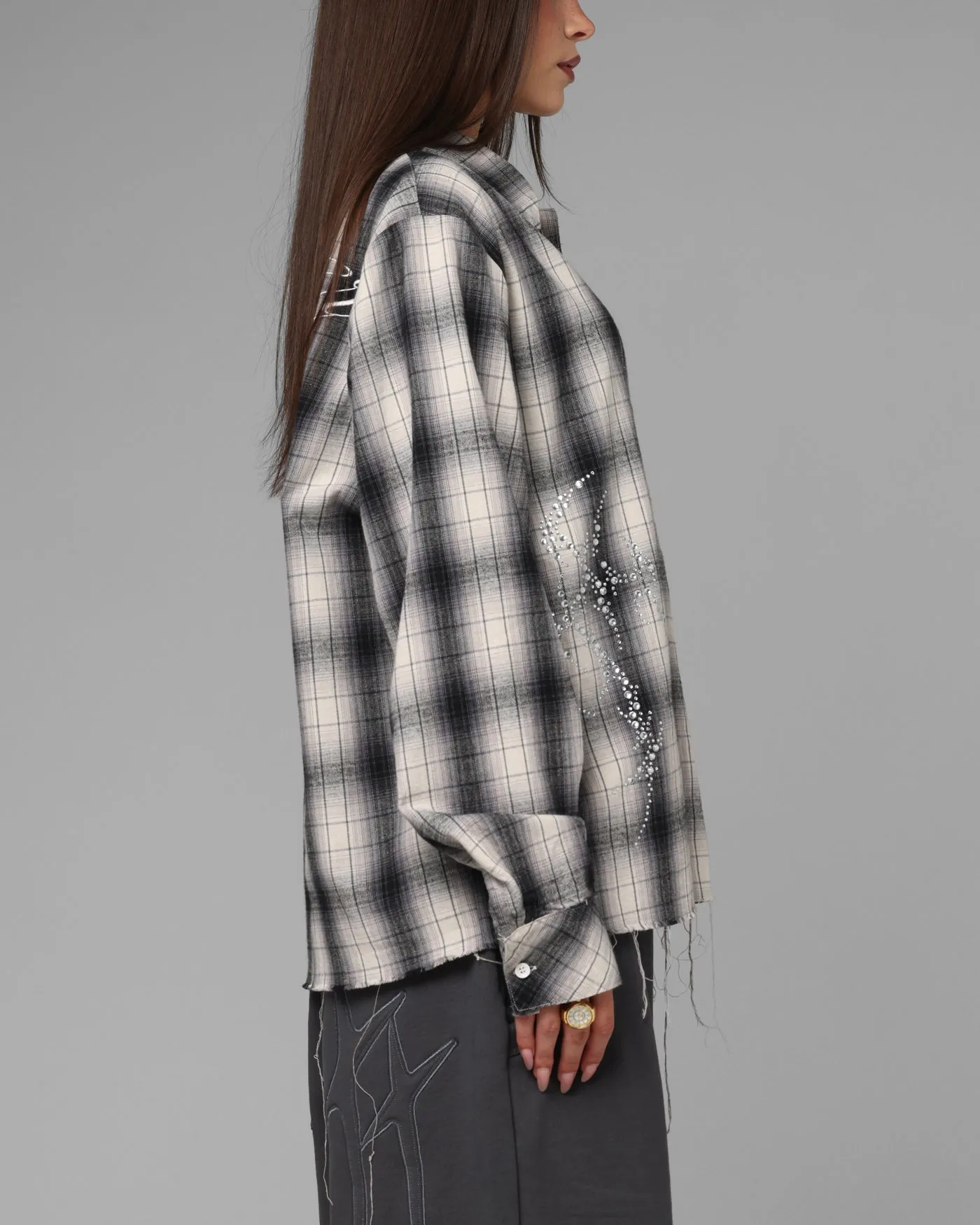 Loiter Heaven Distressed Flannel Button Up Shirt Black/White sold by Culture Kings product image thumbnail 5