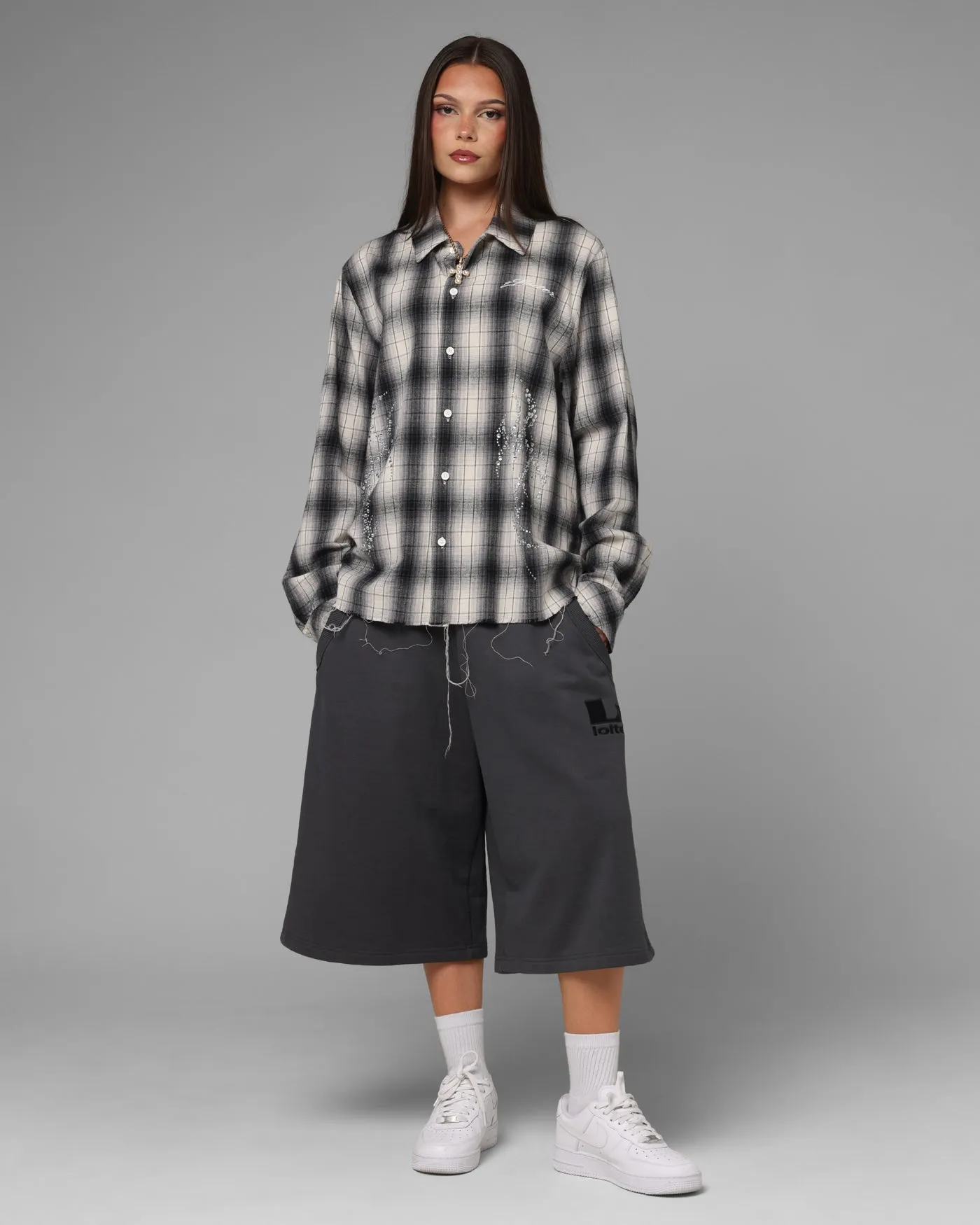 Loiter Heaven Distressed Flannel Button Up Shirt Black/White sold by Culture Kings product image thumbnail 3