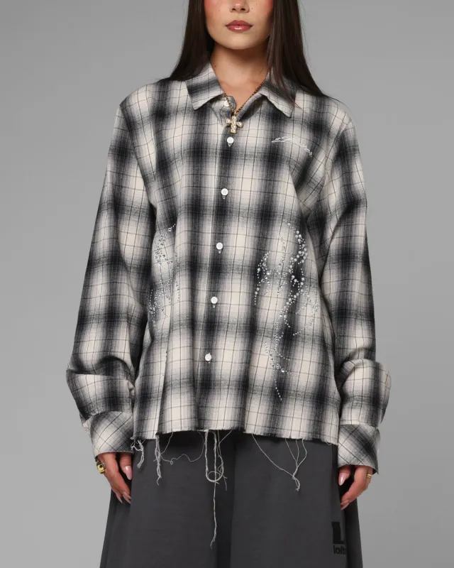 Loiter Heaven Distressed Flannel Button Up Shirt Black/White sold by Culture Kings