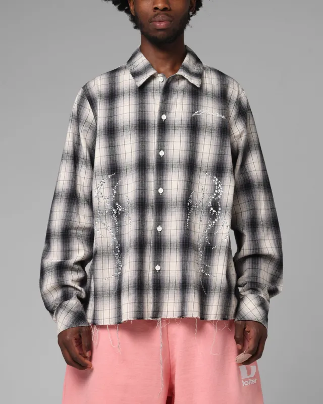 Loiter Heaven Distressed Flannel Button Up Shirt Black/White sold by Culture Kings