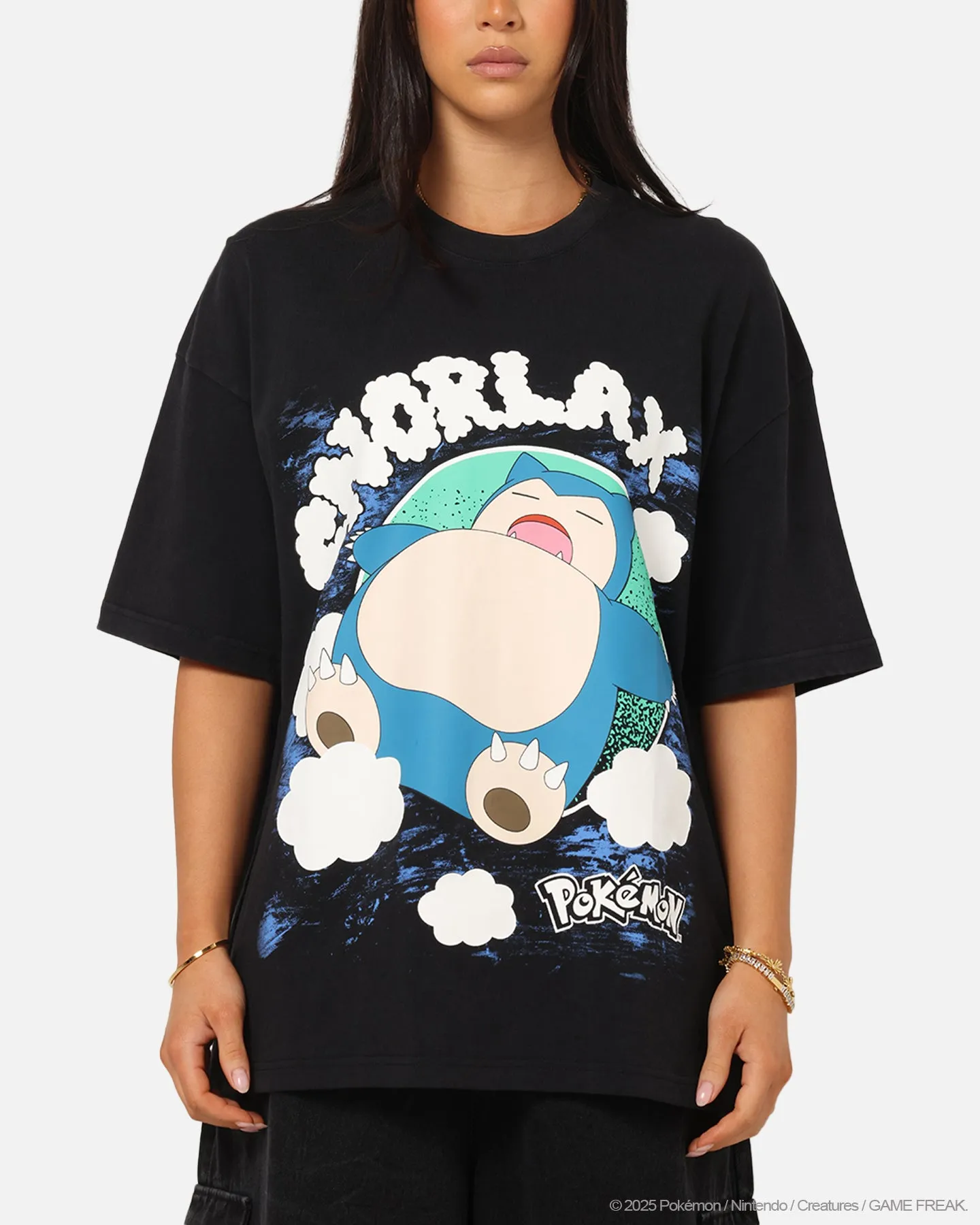 The Pokémon Collection By 73 Studio Snorlax Vintage T-Shirt Off Black sold by Culture Kings