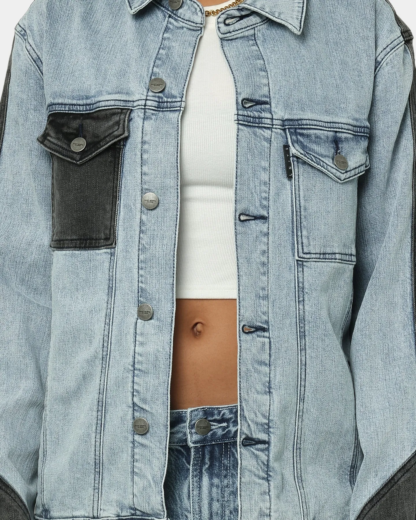 Saint Morta Patchwork Denim Jacket Light Blue/Black sold by Culture Kings product image thumbnail 3