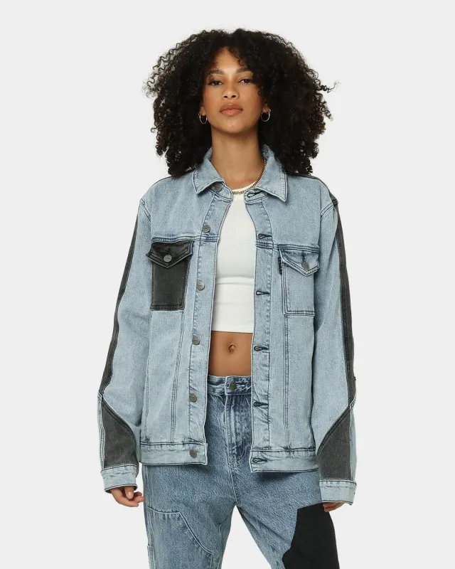 Saint Morta Patchwork Denim Jacket Light Blue/Black sold by Culture Kings