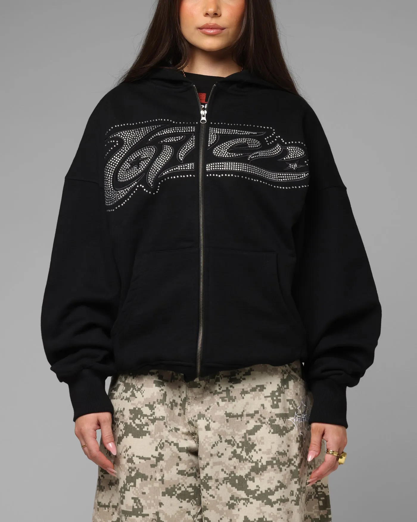 Loiter Weezy Rhinestone Zip Hoodie Black sold by Culture Kings