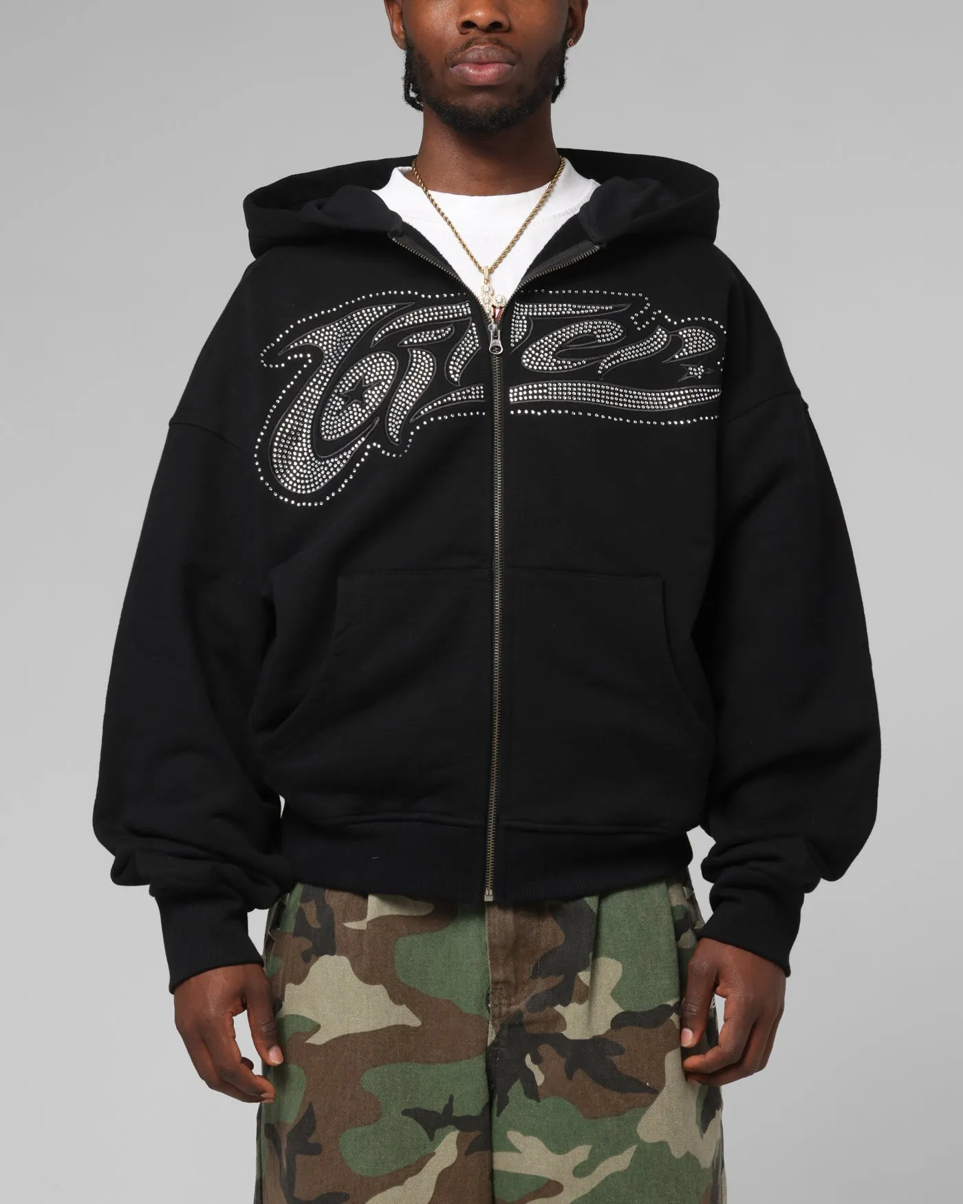 Loiter Silicone Rhinestone Zip Hoodie Black sold by Culture Kings