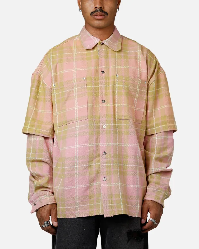 MNML Dip Fade Flannel Shirt Pink sold by Culture Kings