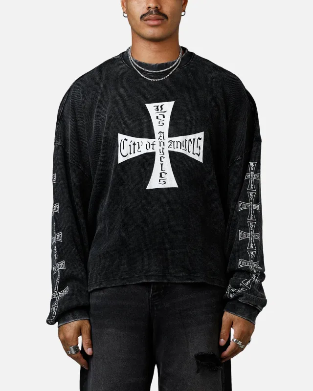 MNML Washed Chopper Thermal Long Sleeve T-Shirt Washed Black sold by Culture Kings