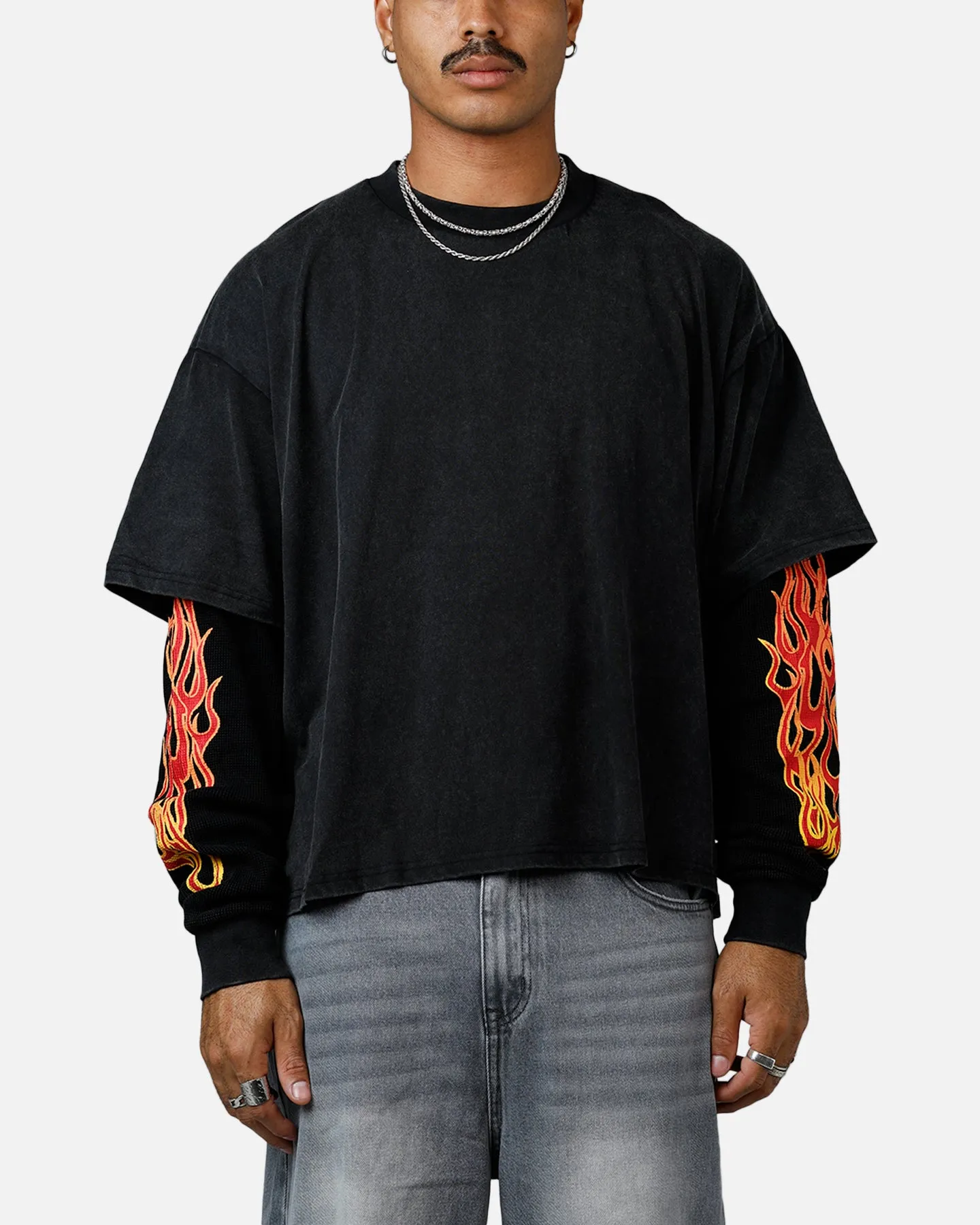 MNML Double Layer Thermal Long Sleeve T-Shirt Washed Black sold by Culture Kings