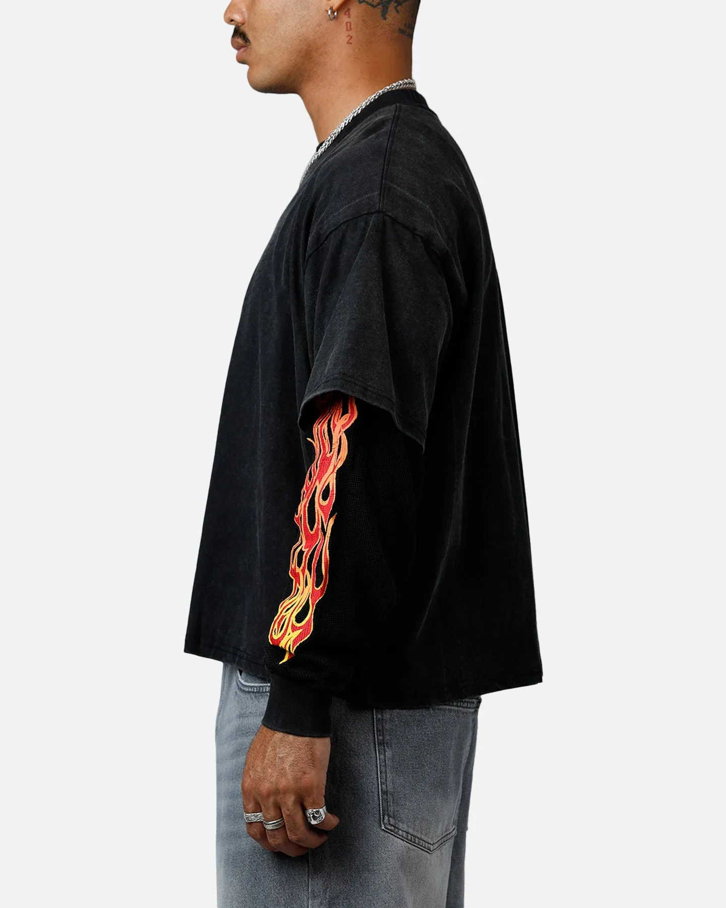 MNML Double Layer Thermal Long Sleeve T-Shirt Washed Black sold by Culture Kings product image thumbnail 5